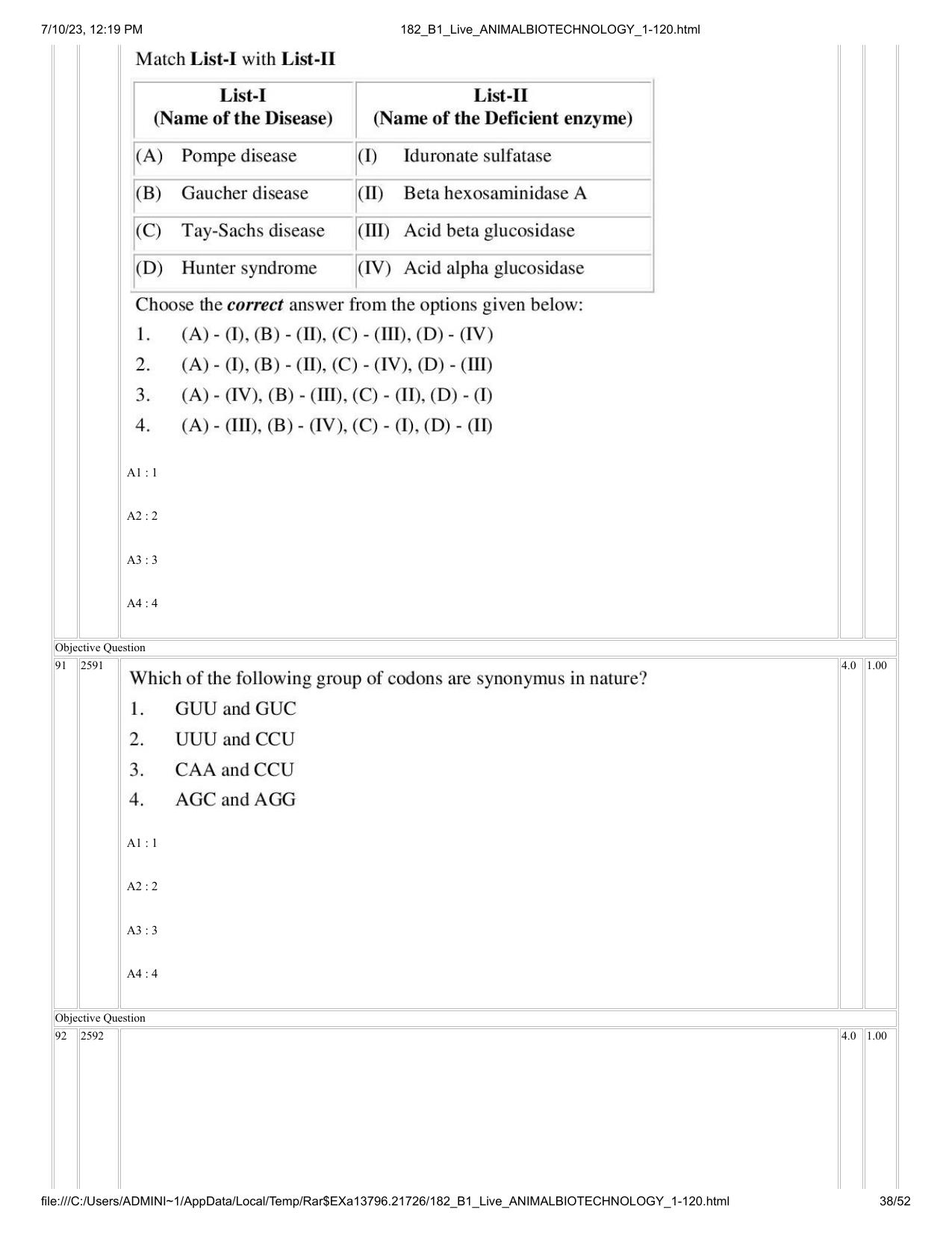 ICAR AIEEA PG 2023 ANIMAL BIOTECHNOLOGY Question Paper - Page 38