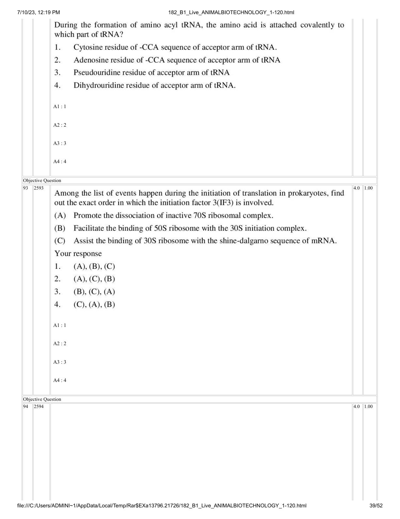 ICAR AIEEA PG 2023 ANIMAL BIOTECHNOLOGY Question Paper - Page 39