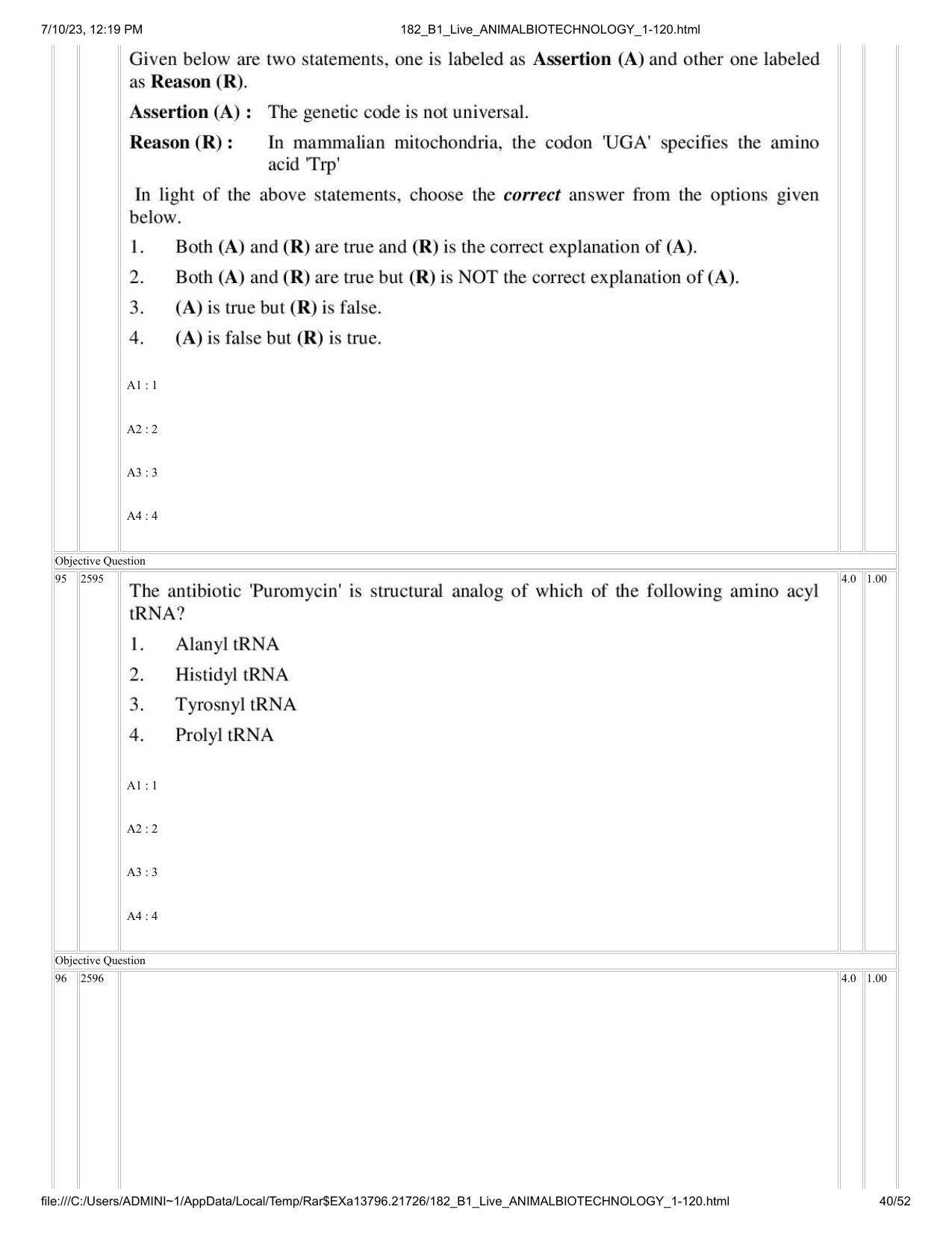 ICAR AIEEA PG 2023 ANIMAL BIOTECHNOLOGY Question Paper - Page 40