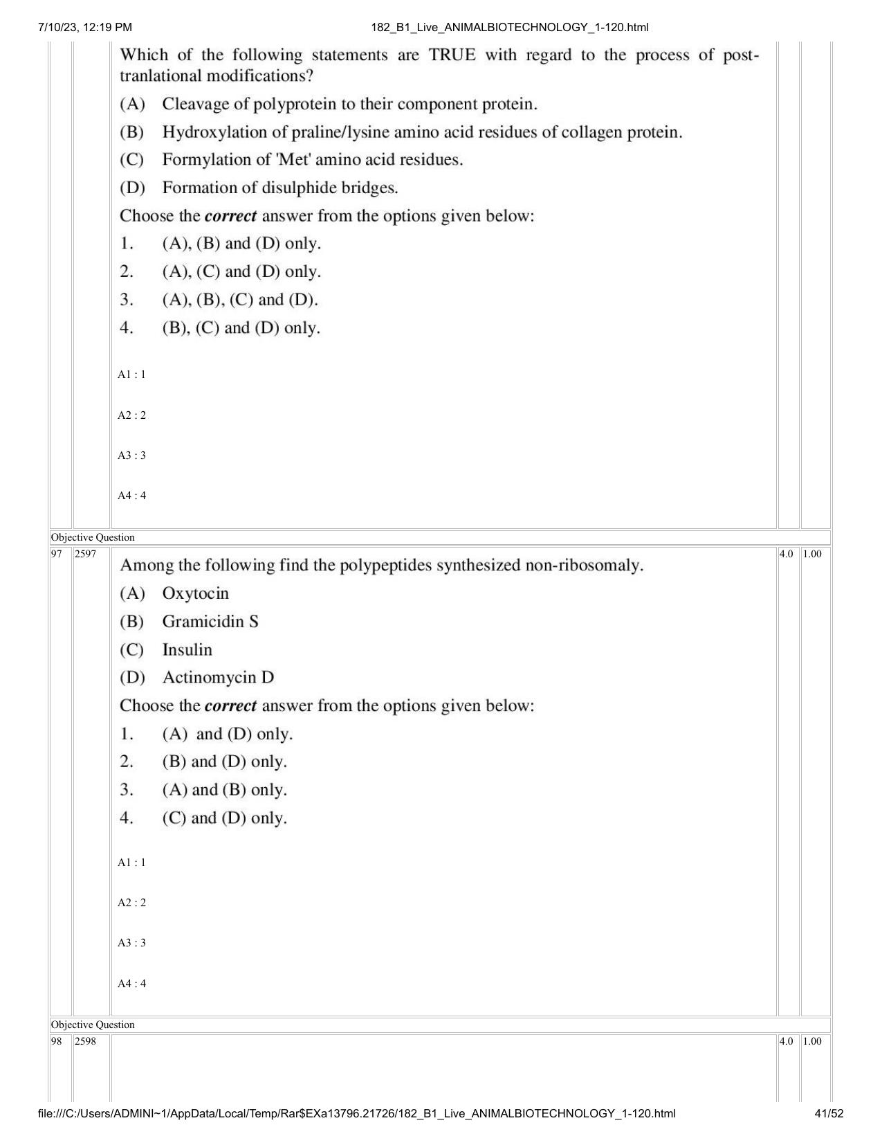 ICAR AIEEA PG 2023 ANIMAL BIOTECHNOLOGY Question Paper - Page 41