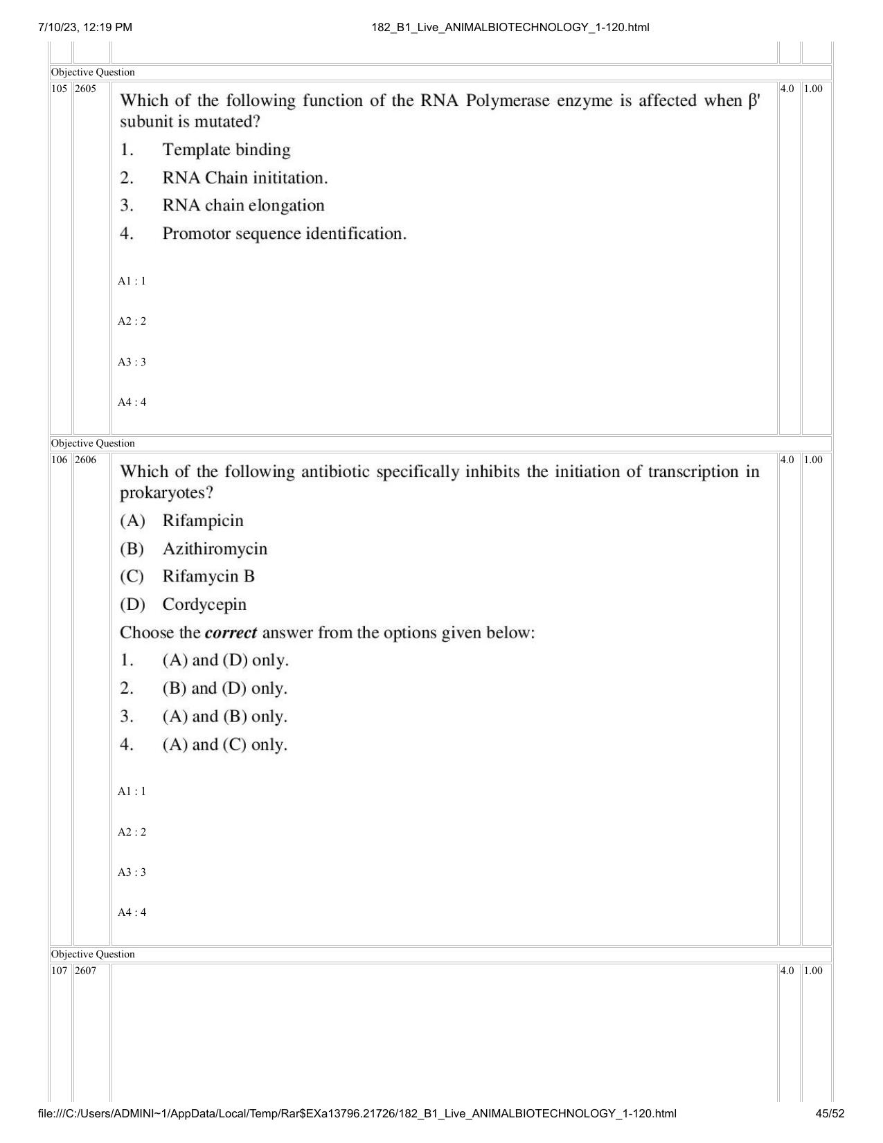ICAR AIEEA PG 2023 ANIMAL BIOTECHNOLOGY Question Paper - Page 45