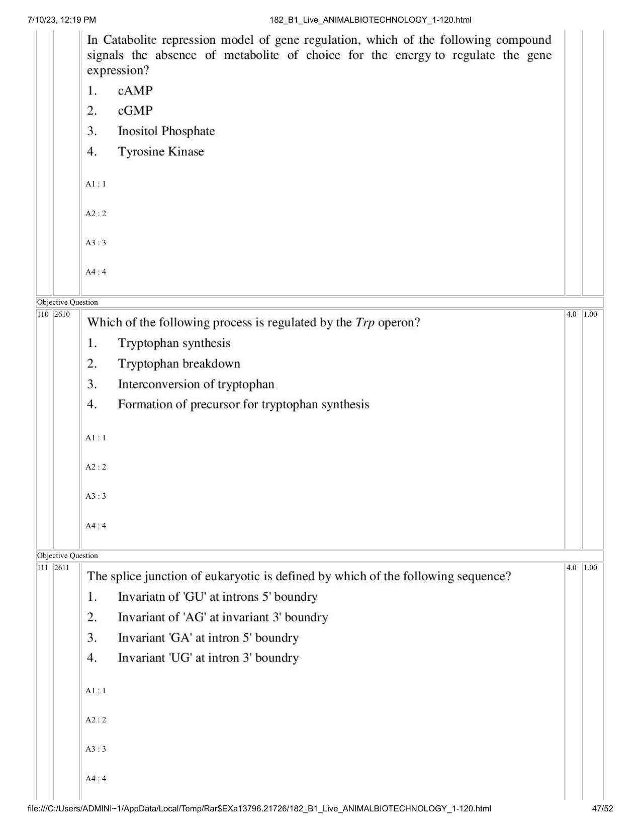 ICAR AIEEA PG 2023 ANIMAL BIOTECHNOLOGY Question Paper - Page 47