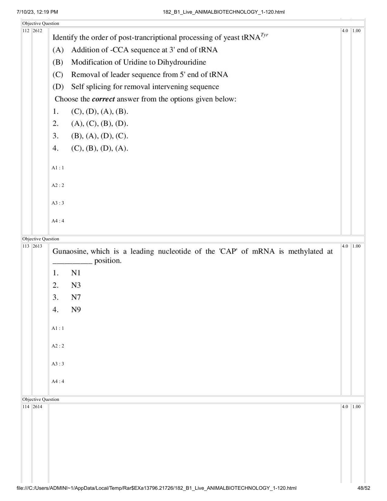 ICAR AIEEA PG 2023 ANIMAL BIOTECHNOLOGY Question Paper - Page 48
