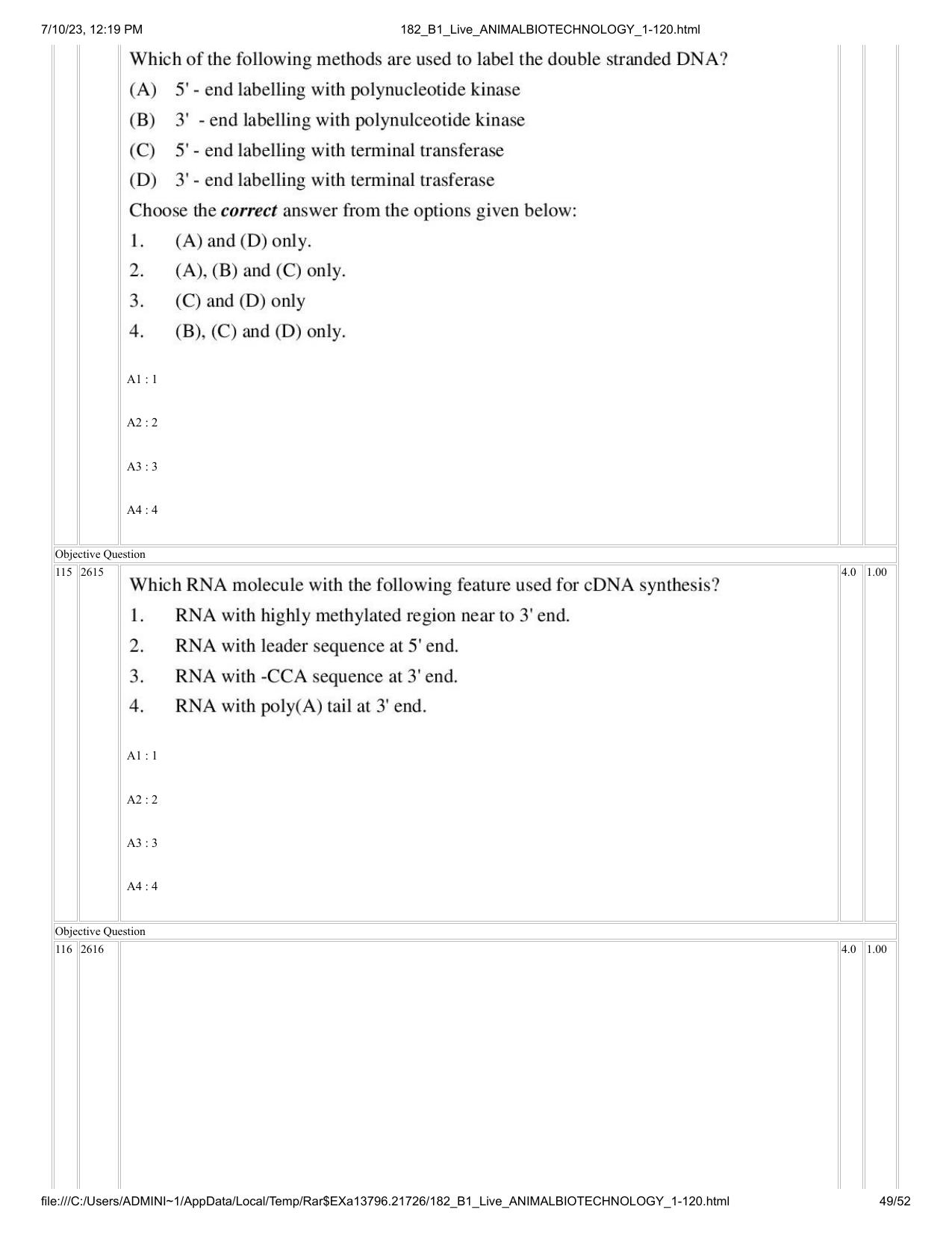 ICAR AIEEA PG 2023 ANIMAL BIOTECHNOLOGY Question Paper - Page 49
