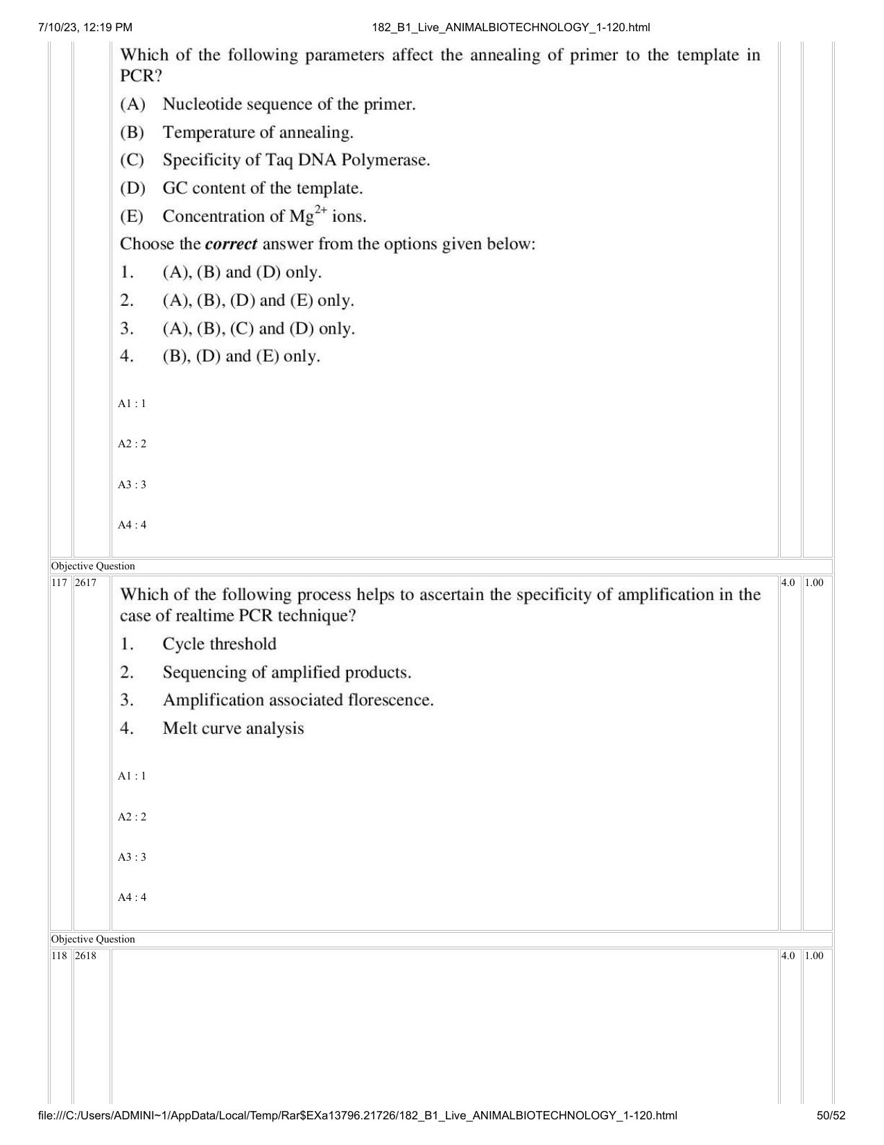 ICAR AIEEA PG 2023 ANIMAL BIOTECHNOLOGY Question Paper - Page 50
