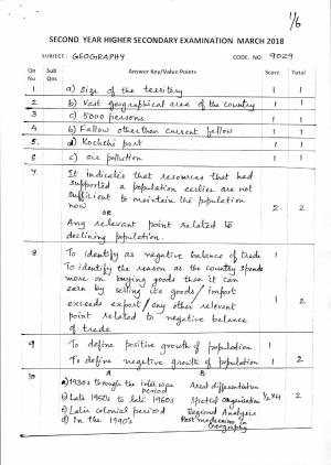Kerala Plus Two 2018 Geography Answer Key