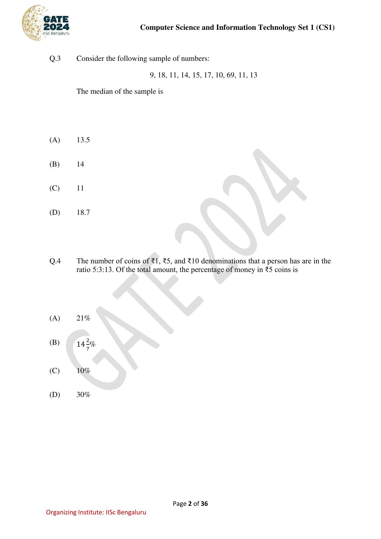 GATE 2024 Computer Science and Information Technology (CS-1) (Forenoon) Question Paper - Page 2
