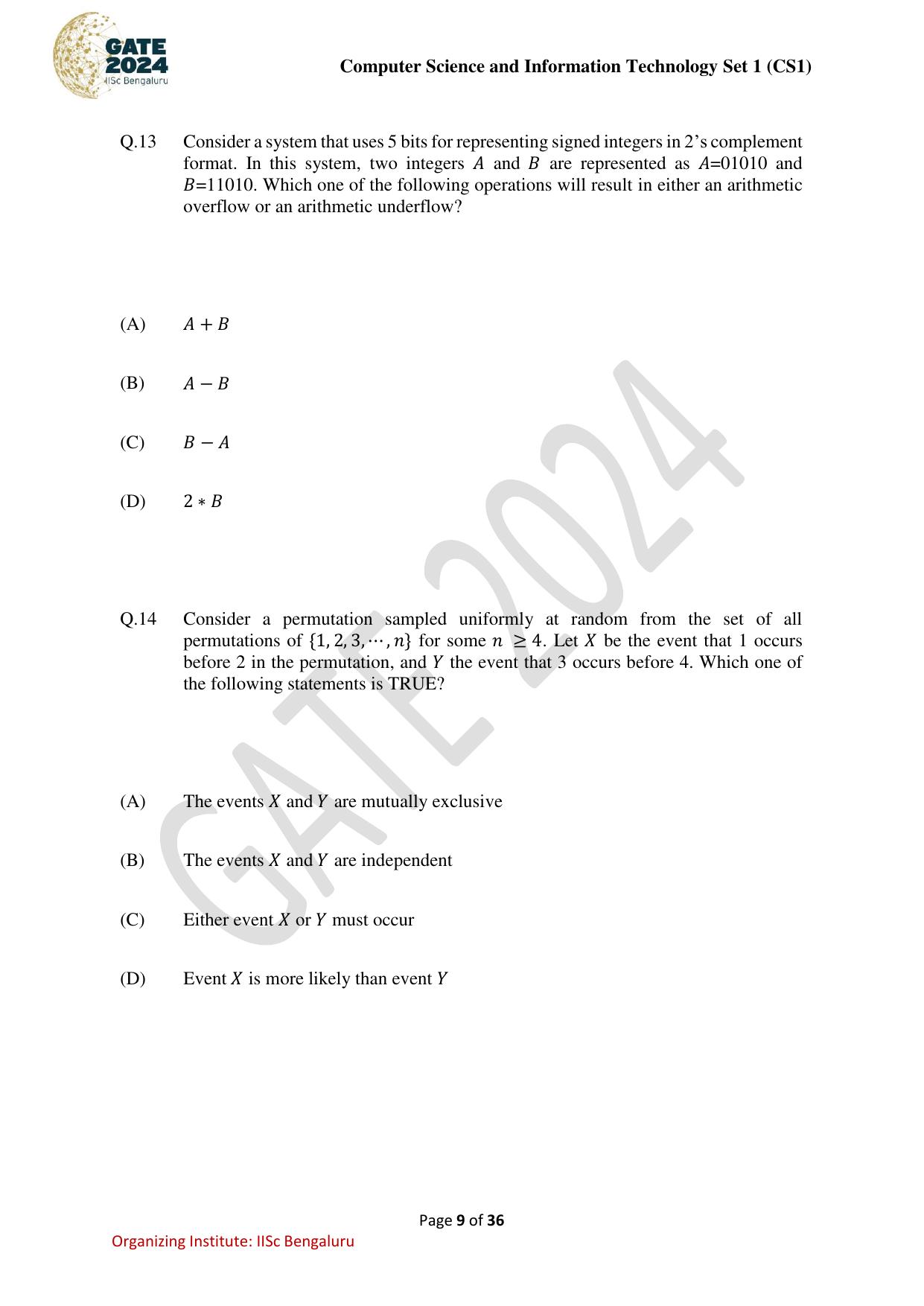 GATE 2024 Computer Science and Information Technology (CS-1) (Forenoon) Question Paper - Page 9