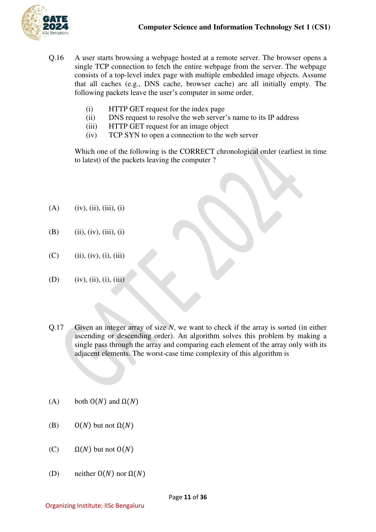 GATE 2024 Computer Science and Information Technology (CS-1) (Forenoon) Question Paper - Page 11