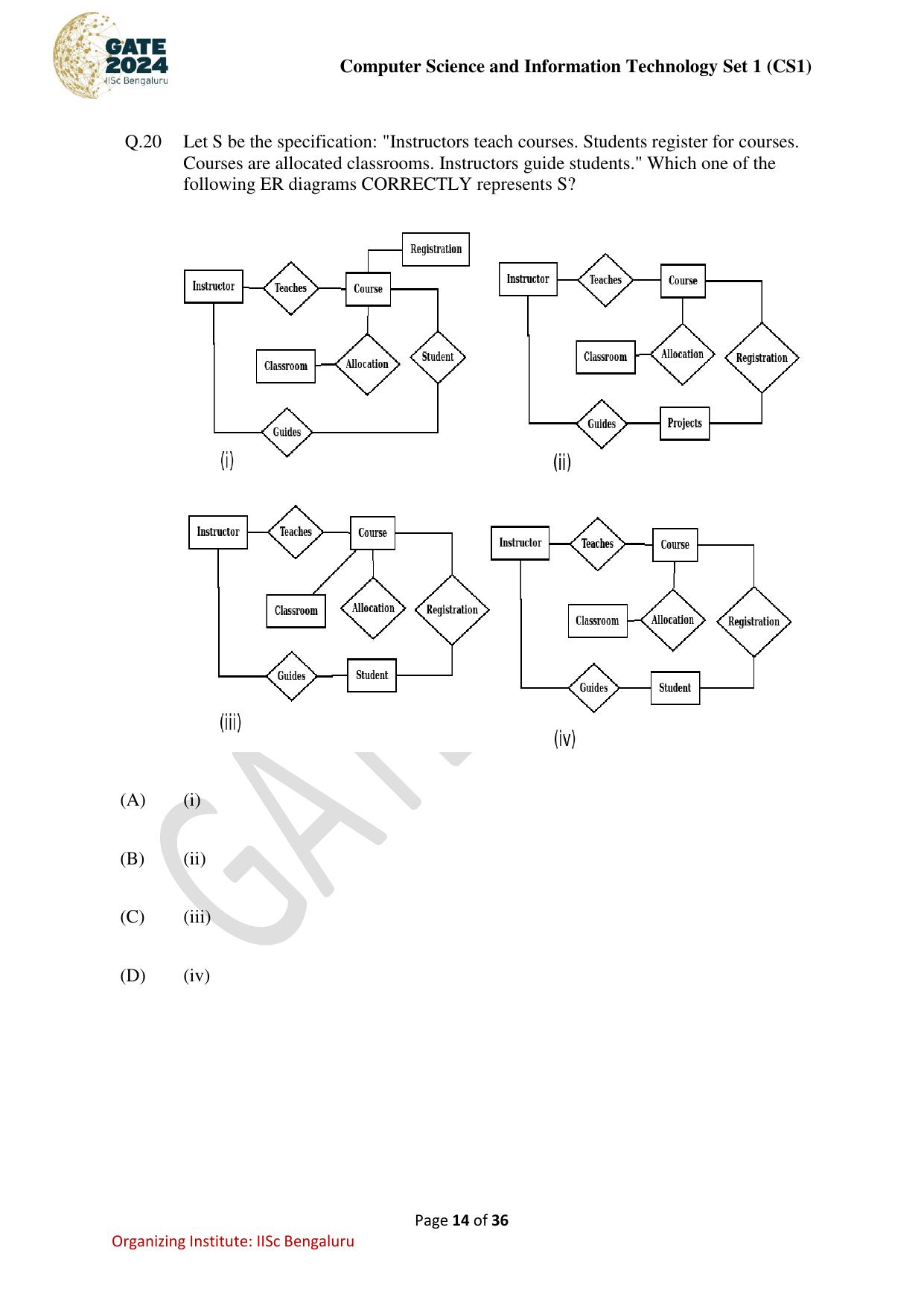 GATE 2024 Computer Science and Information Technology (CS-1) (Forenoon) Question Paper - Page 14