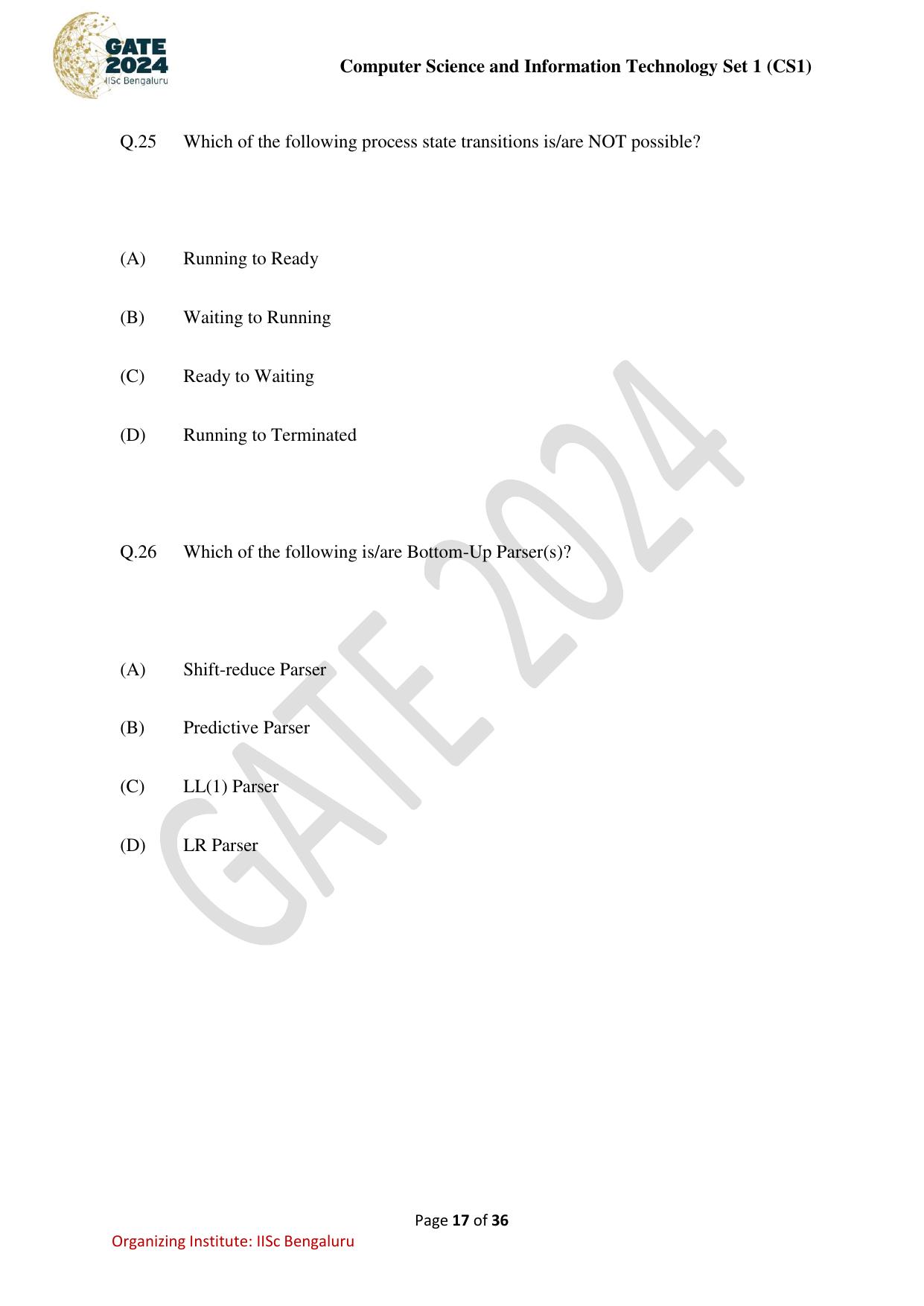GATE 2024 Computer Science and Information Technology (CS-1) (Forenoon) Question Paper - Page 17