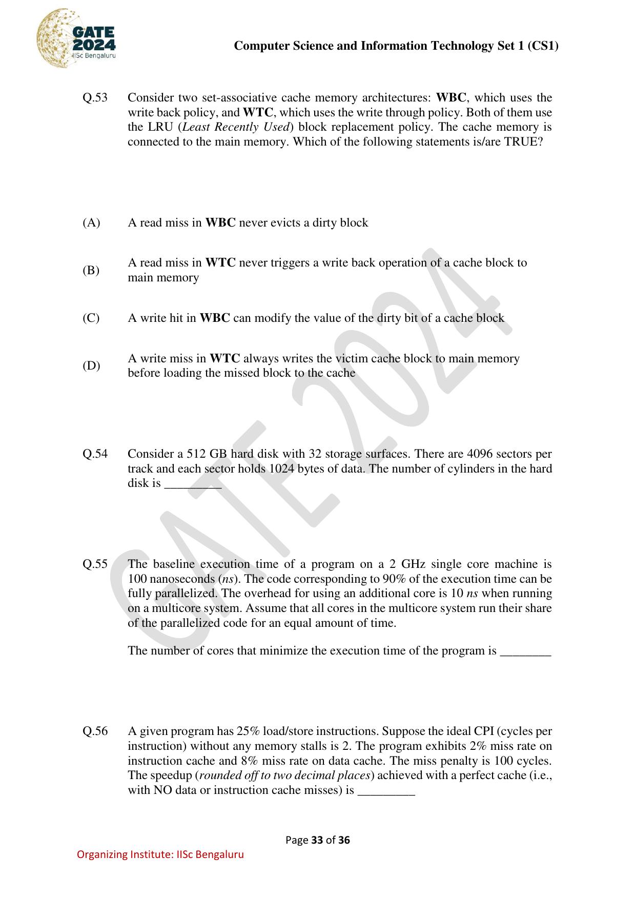 GATE 2024 Computer Science and Information Technology (CS-1) (Forenoon) Question Paper - Page 33