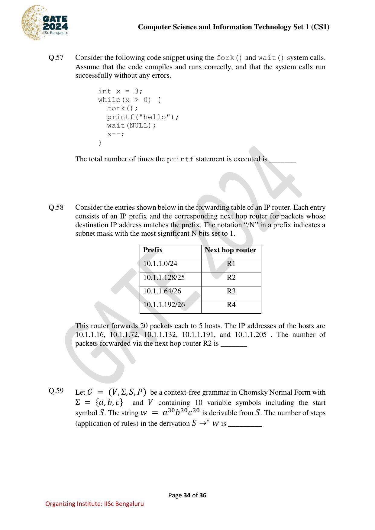 GATE 2024 Computer Science and Information Technology (CS-1) (Forenoon) Question Paper - Page 34