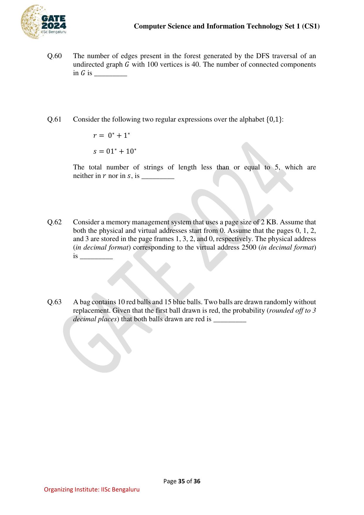 GATE 2024 Computer Science and Information Technology (CS-1) (Forenoon) Question Paper - Page 35
