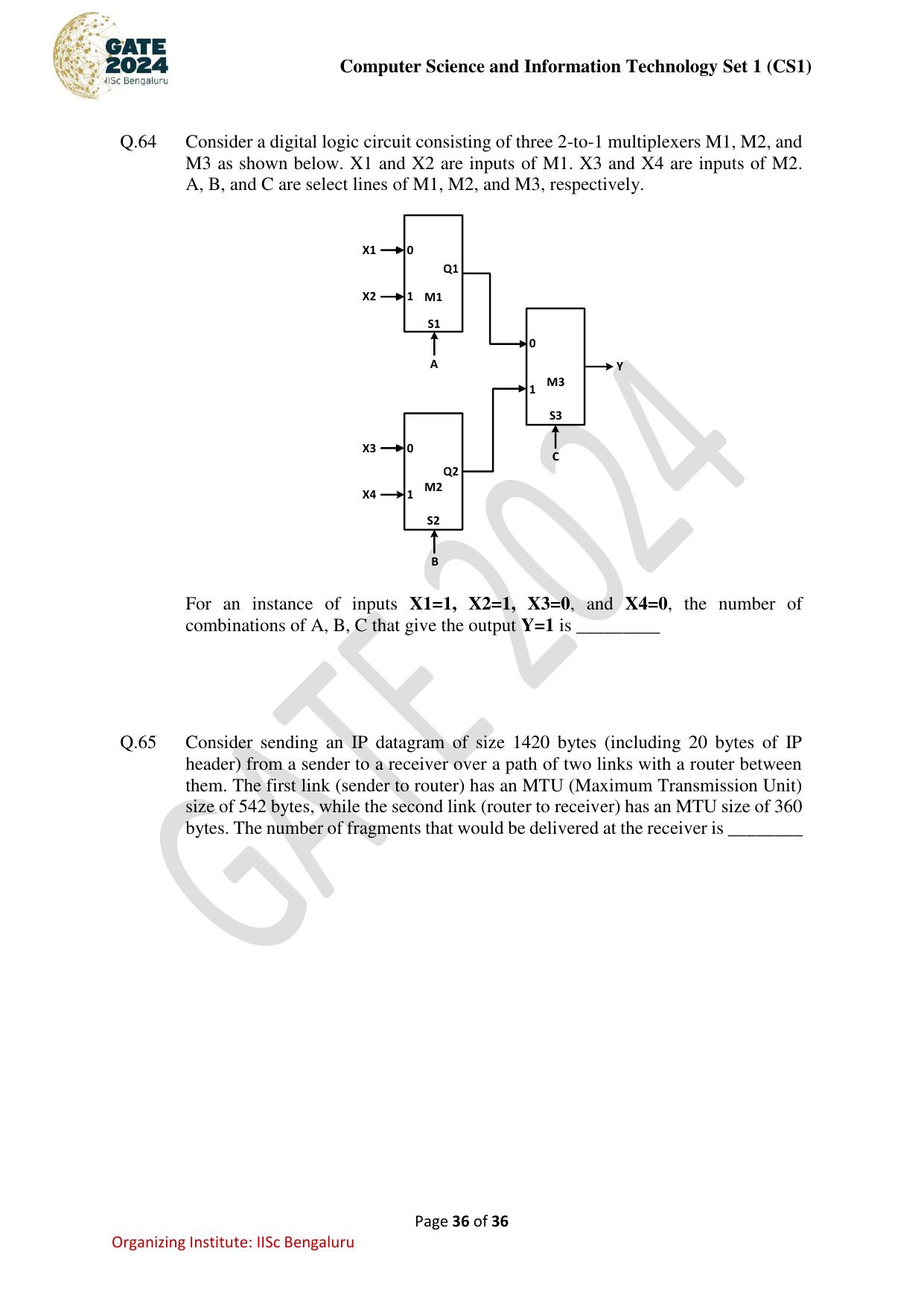 GATE 2024 Computer Science and Information Technology (CS-1) (Forenoon) Question Paper - Page 36