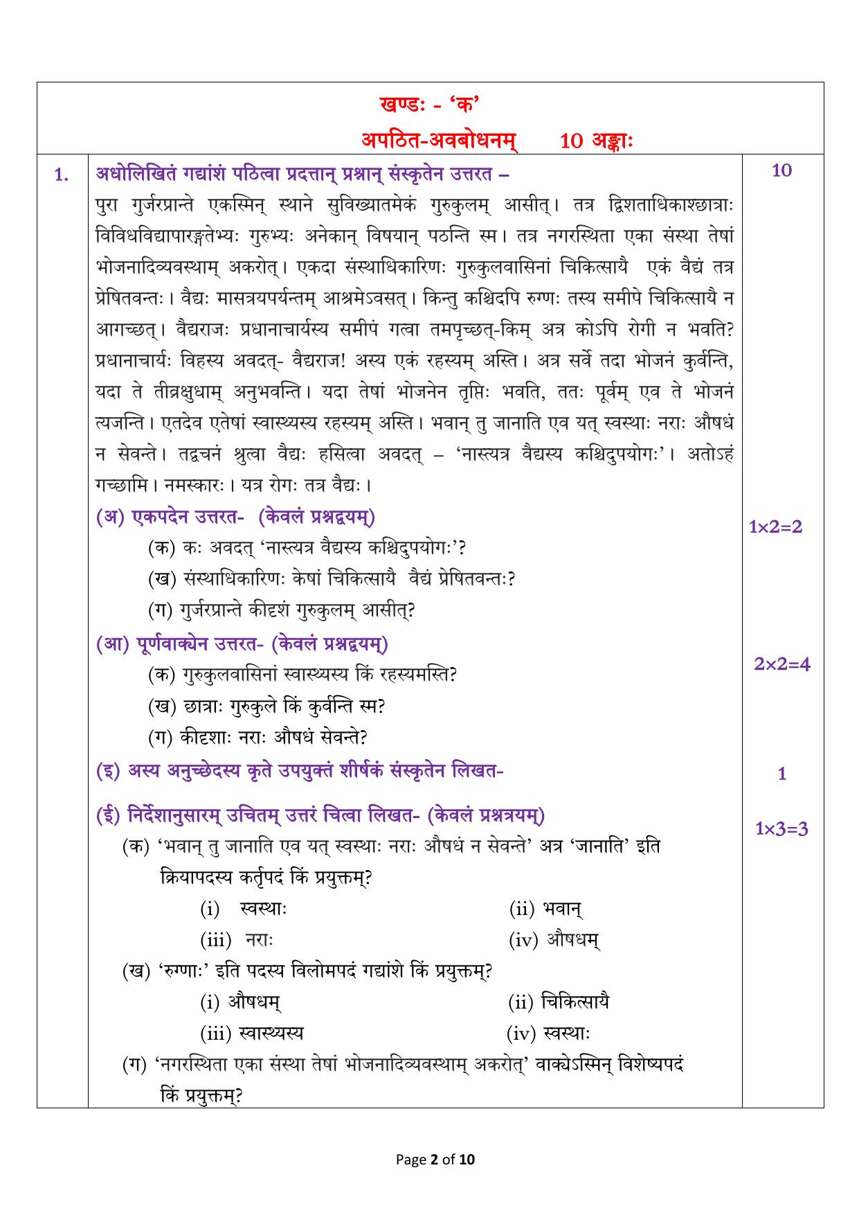 CBSE Class 12 Sanskrit Elective Sample Question Paper 2024-25 - Page 2