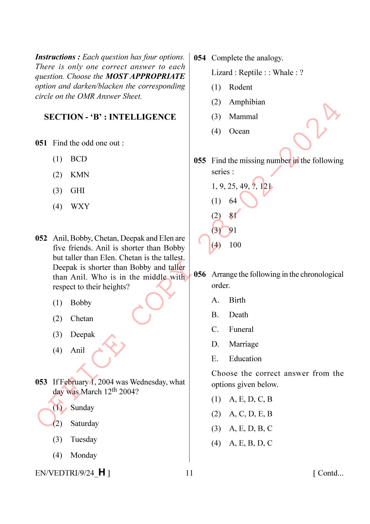 AISSEE Class IX English Set H 2024 Question Paper - Page 11