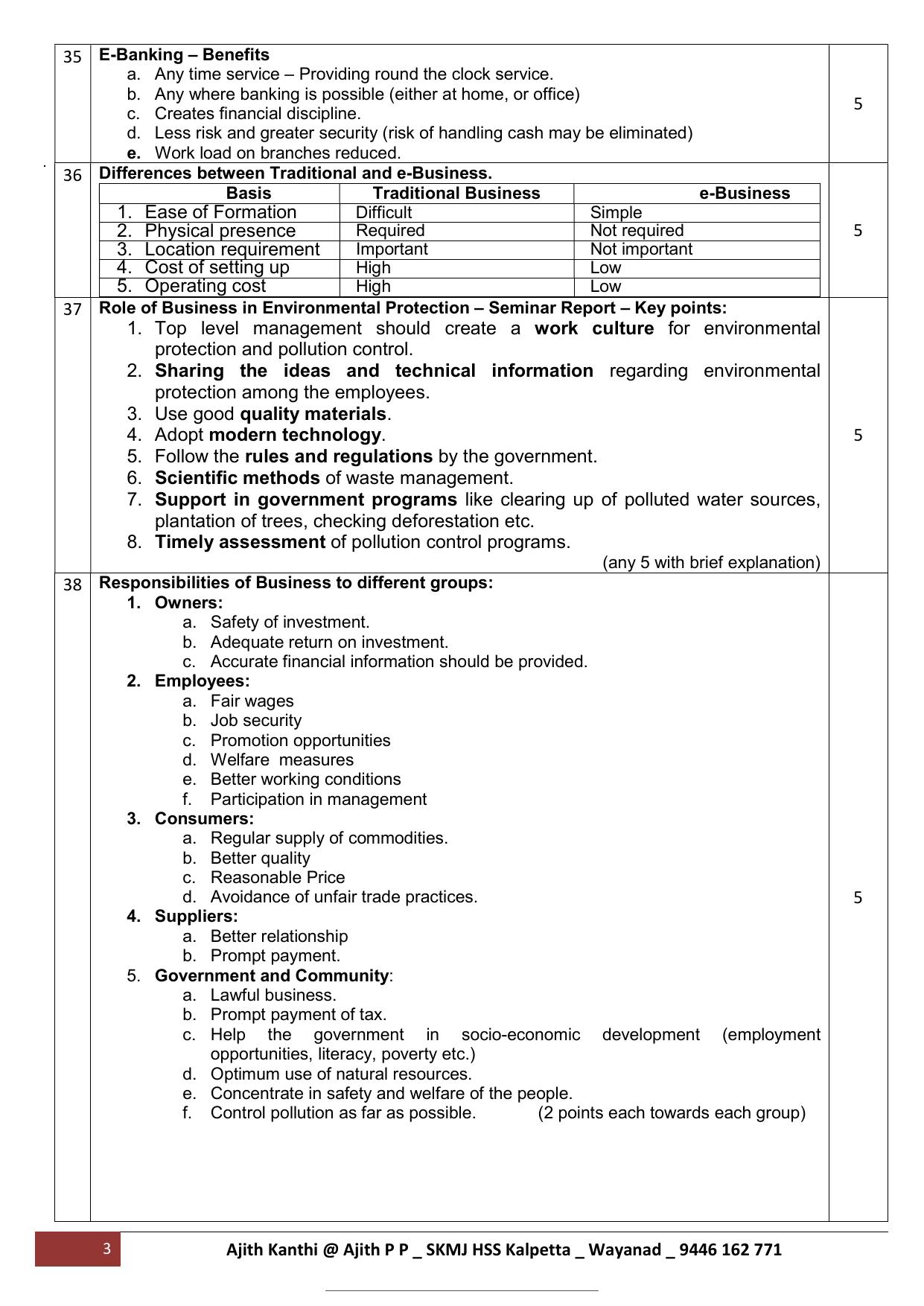 Kerala Plus One 2022 Business Studies Improvement Answer Key - Page 3
