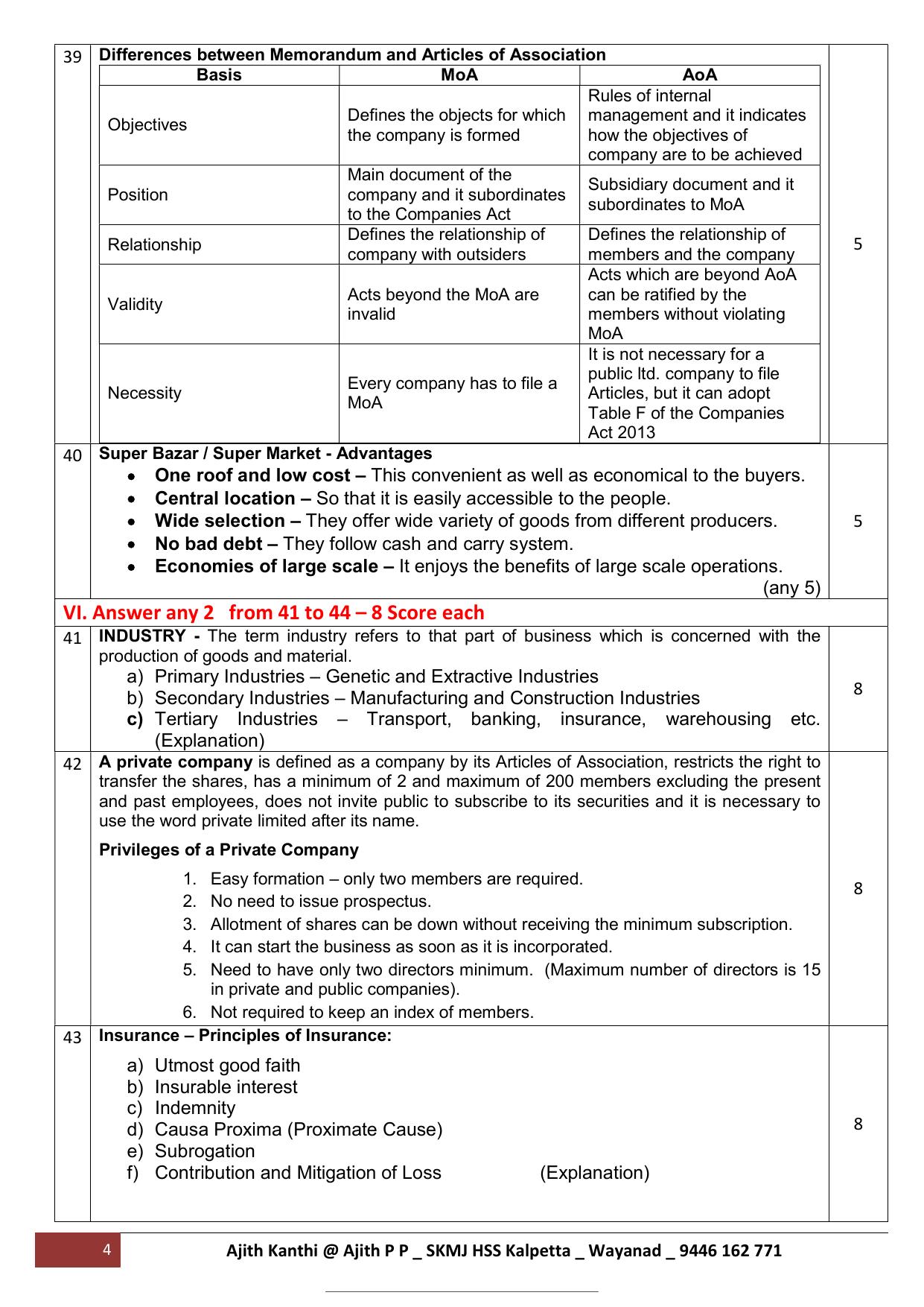 Kerala Plus One 2022 Business Studies Improvement Answer Key - Page 4