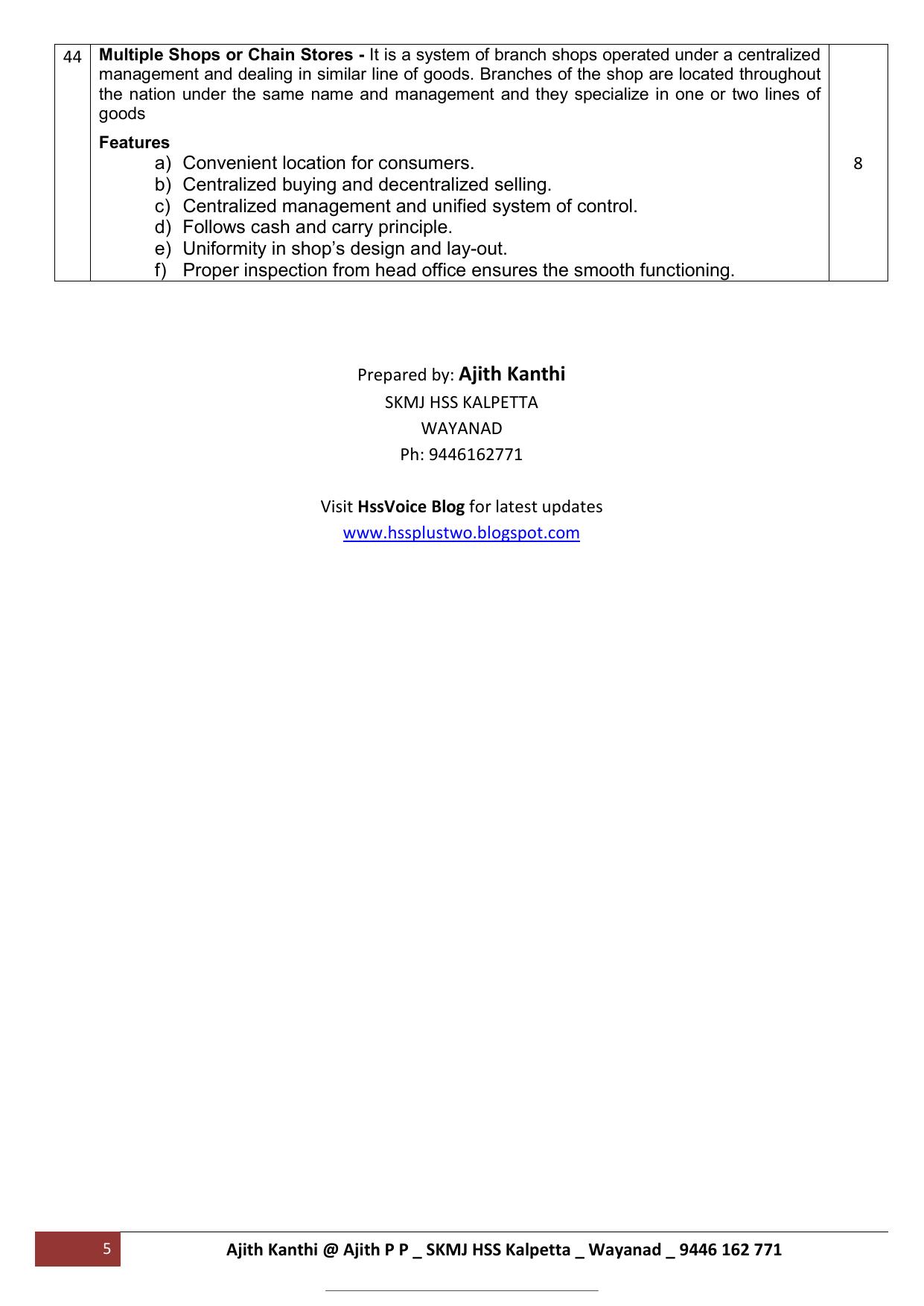 Kerala Plus One 2022 Business Studies Improvement Answer Key - Page 5