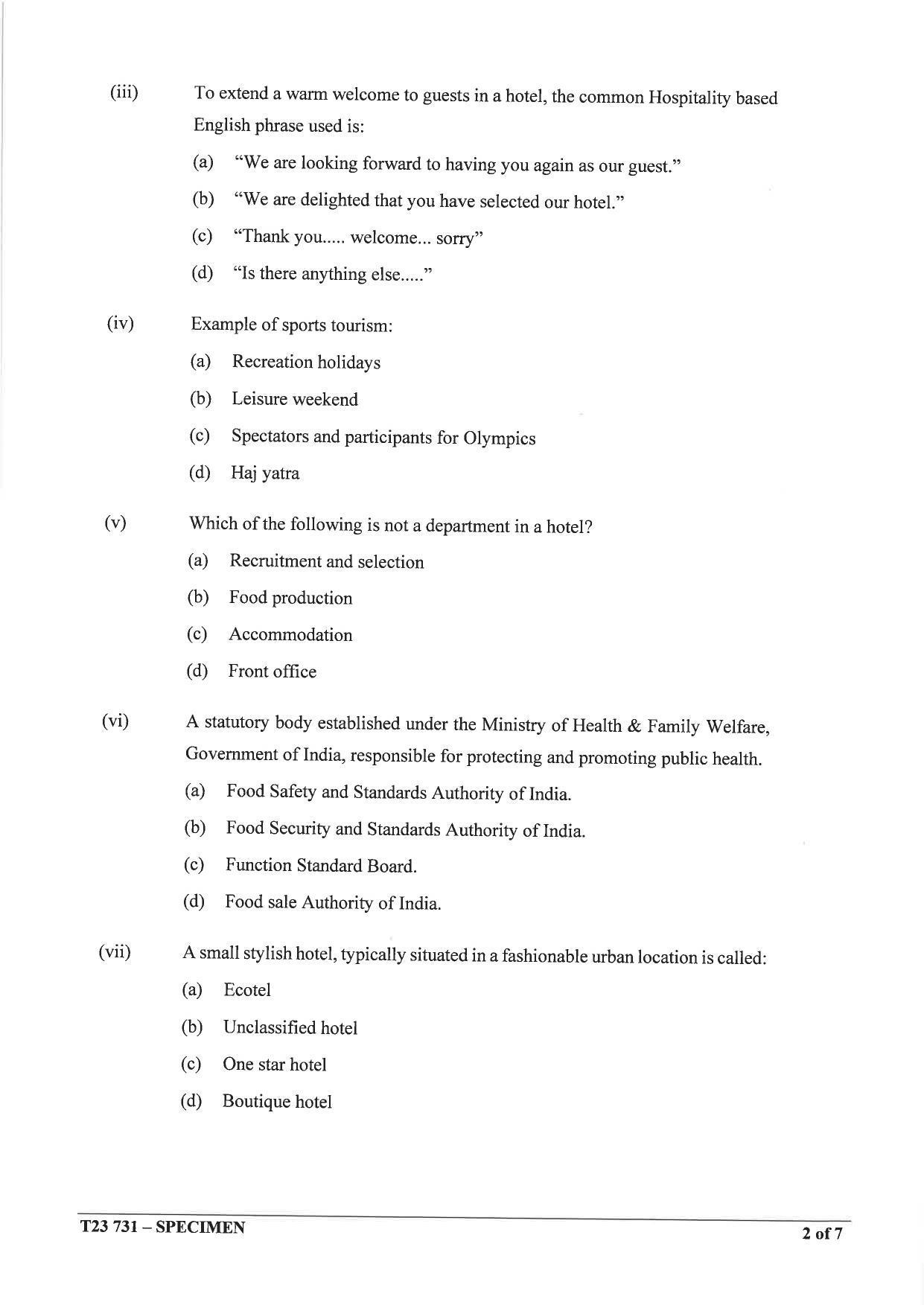 ICSE Class 10 Hospitality Management Sample Paper 2023 - Page 2