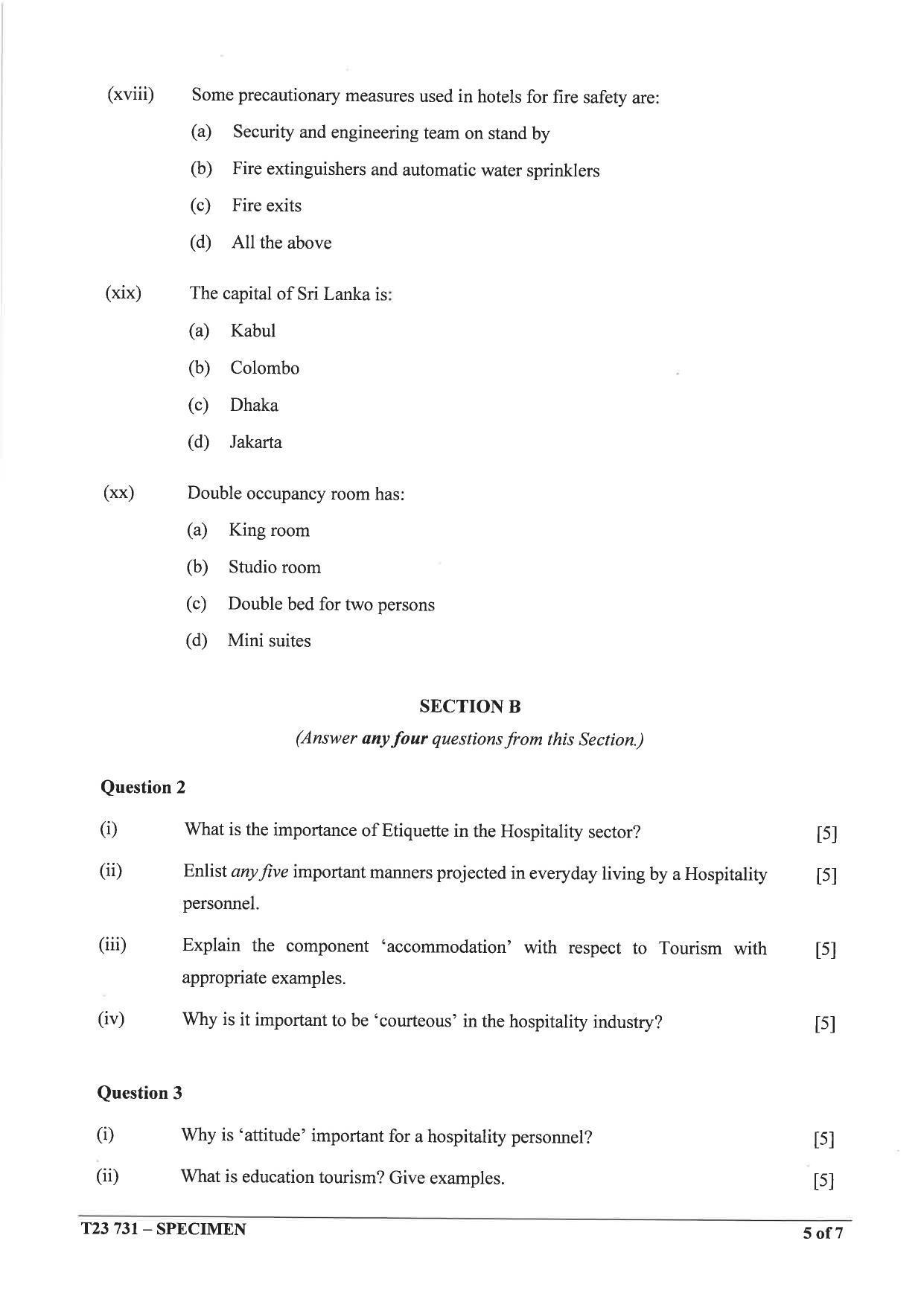 ICSE Class 10 Hospitality Management Sample Paper 2023 - Page 5