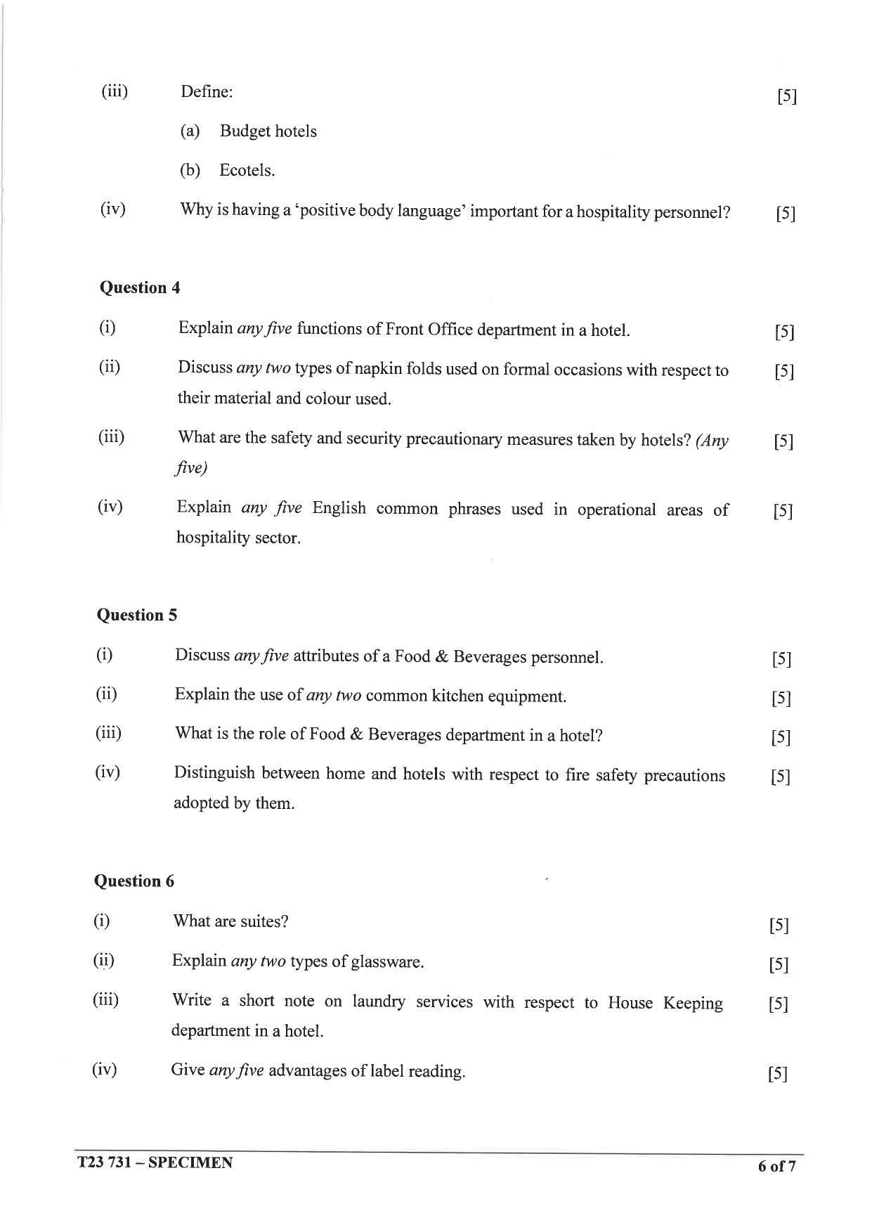 ICSE Class 10 Hospitality Management Sample Paper 2023 - Page 6