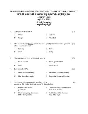 TS AGRICET 2022 Organic Agriculture PAPER WITH KEY
