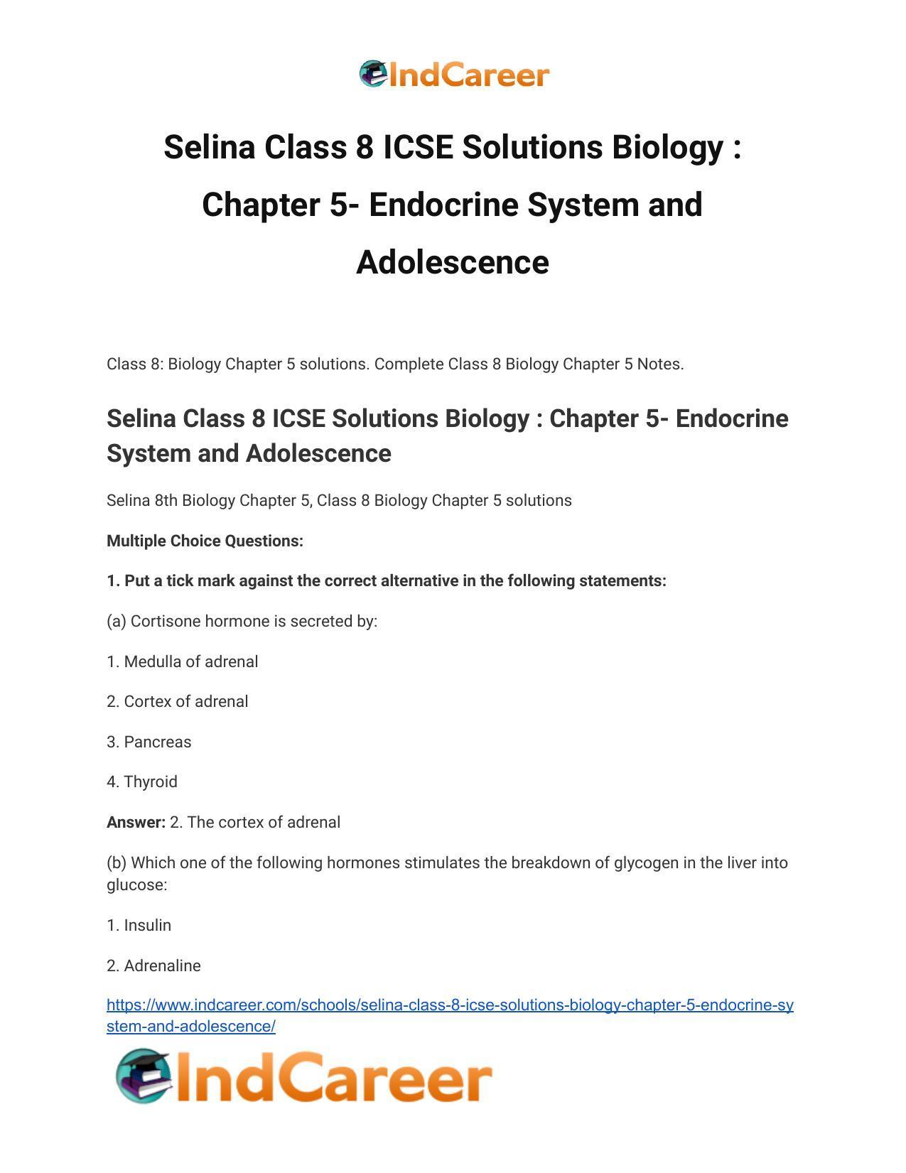 Selina Class 8 ICSE Solutions Biology : Chapter 5- Endocrine System and Adolescence - Page 2