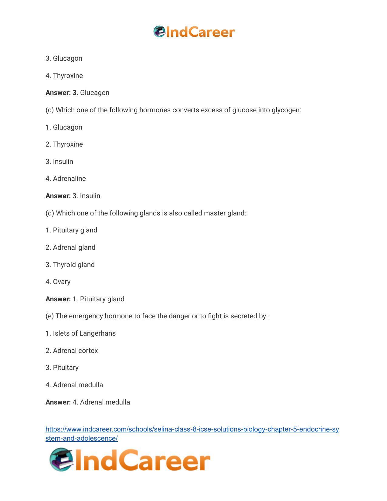 Selina Class 8 ICSE Solutions Biology : Chapter 5- Endocrine System and Adolescence - Page 3