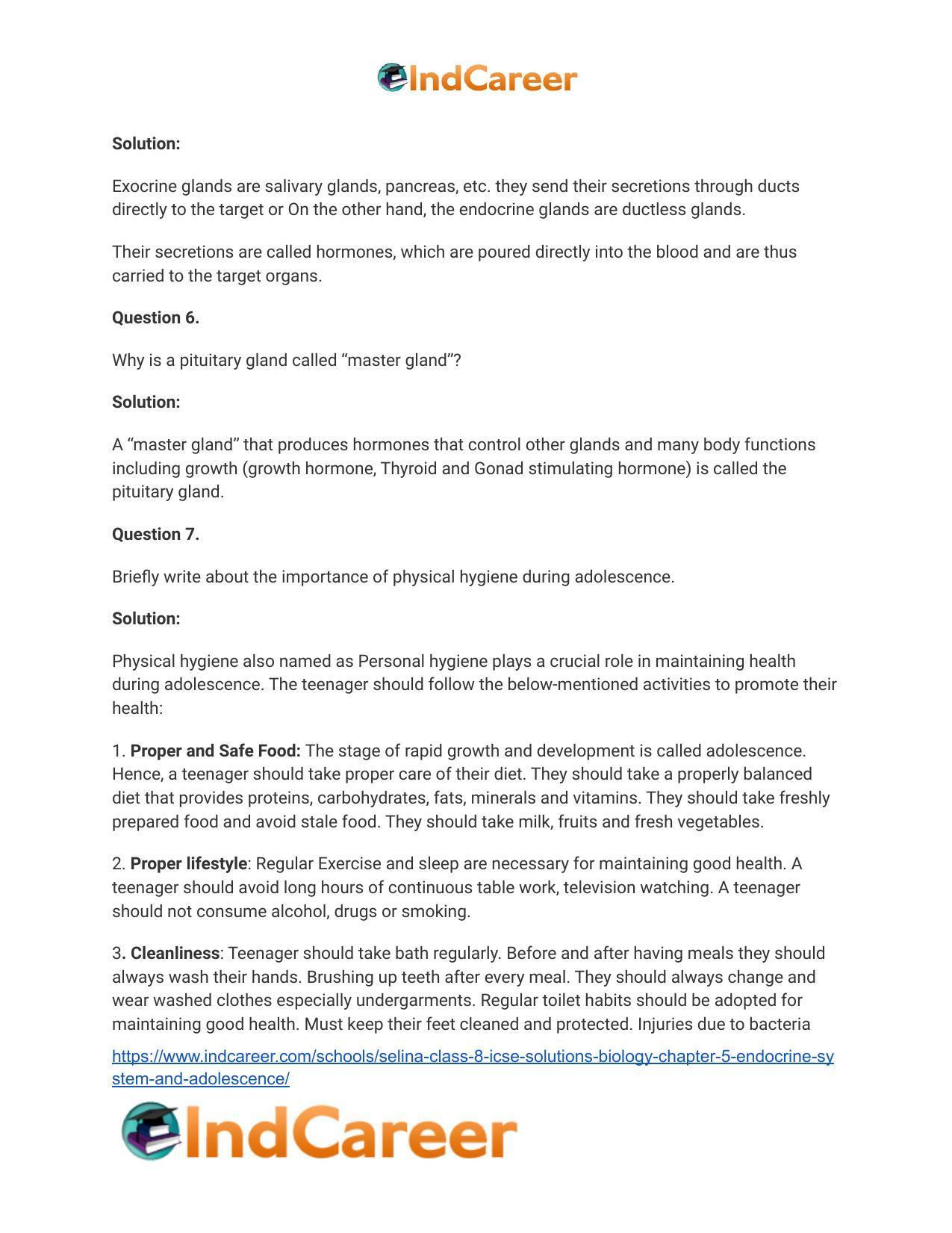 Selina Class 8 ICSE Solutions Biology : Chapter 5- Endocrine System and Adolescence - Page 7