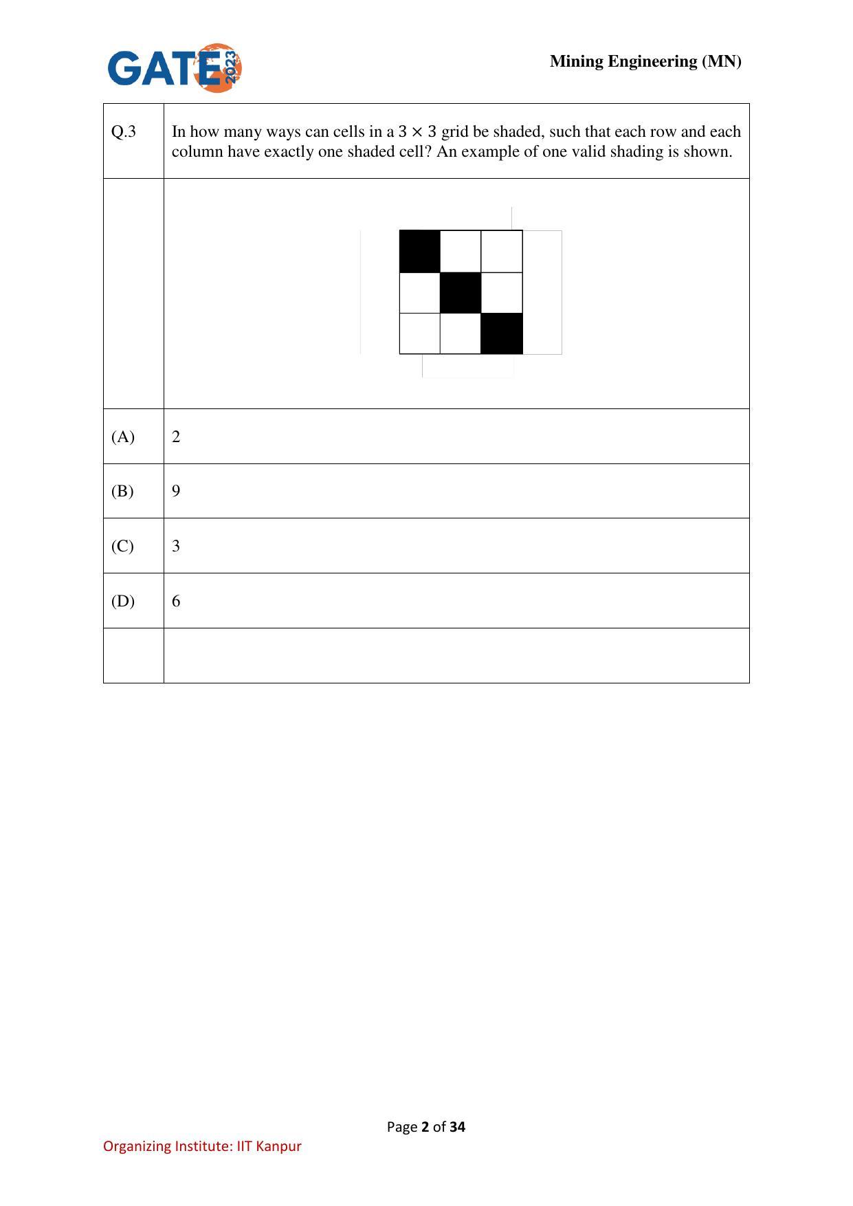 GATE 2023 Mining Engineering (MN) Question Paper - Page 2