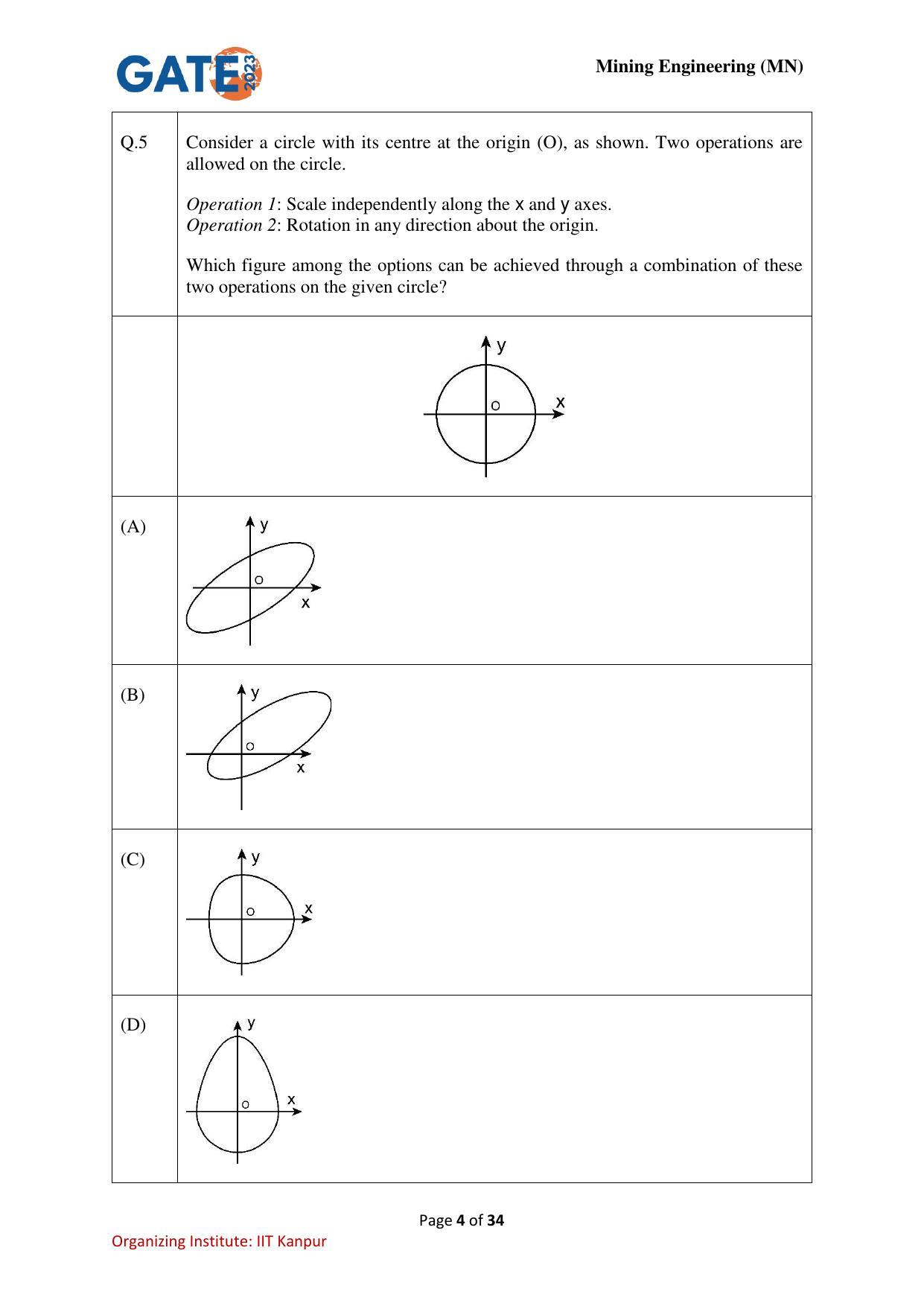 GATE 2023 Mining Engineering (MN) Question Paper - Page 4