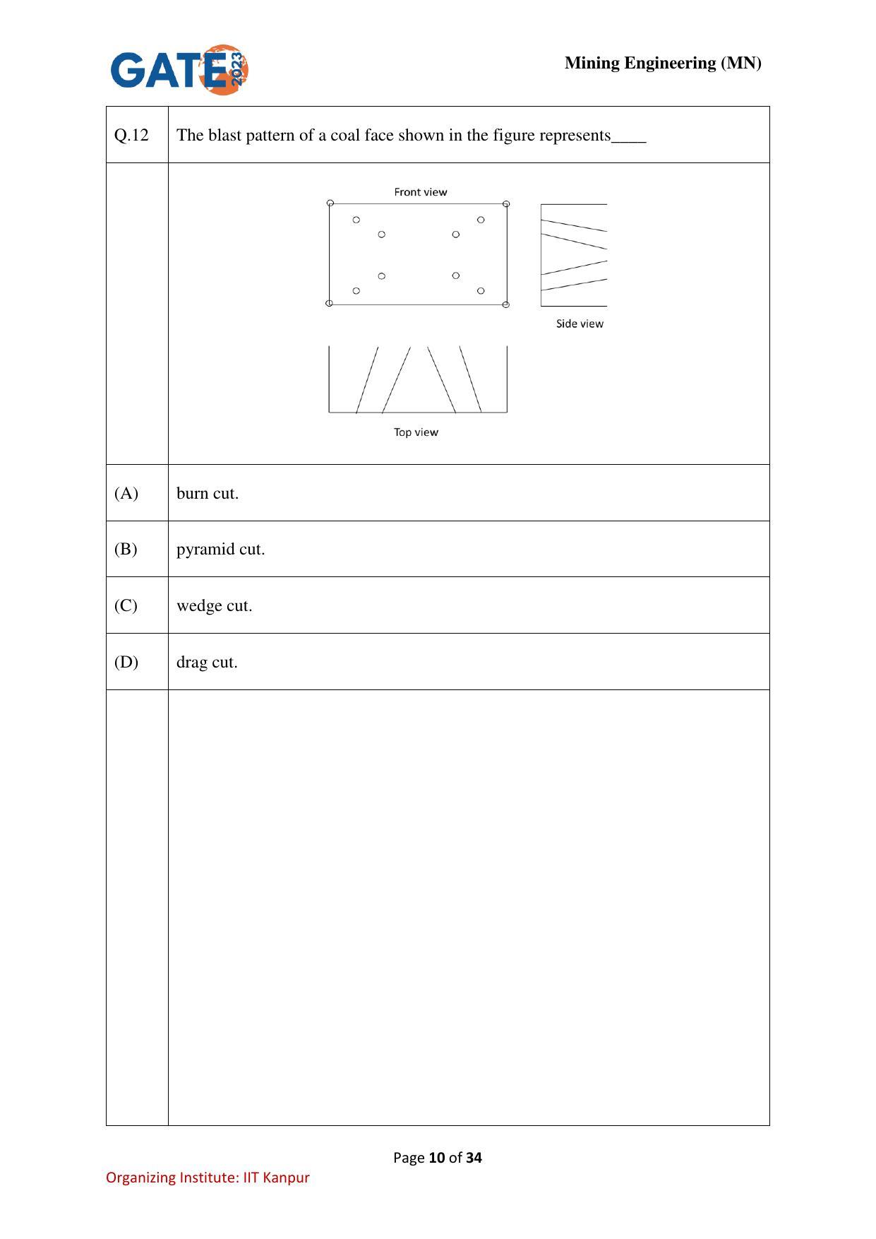 GATE 2023 Mining Engineering (MN) Question Paper - Page 10