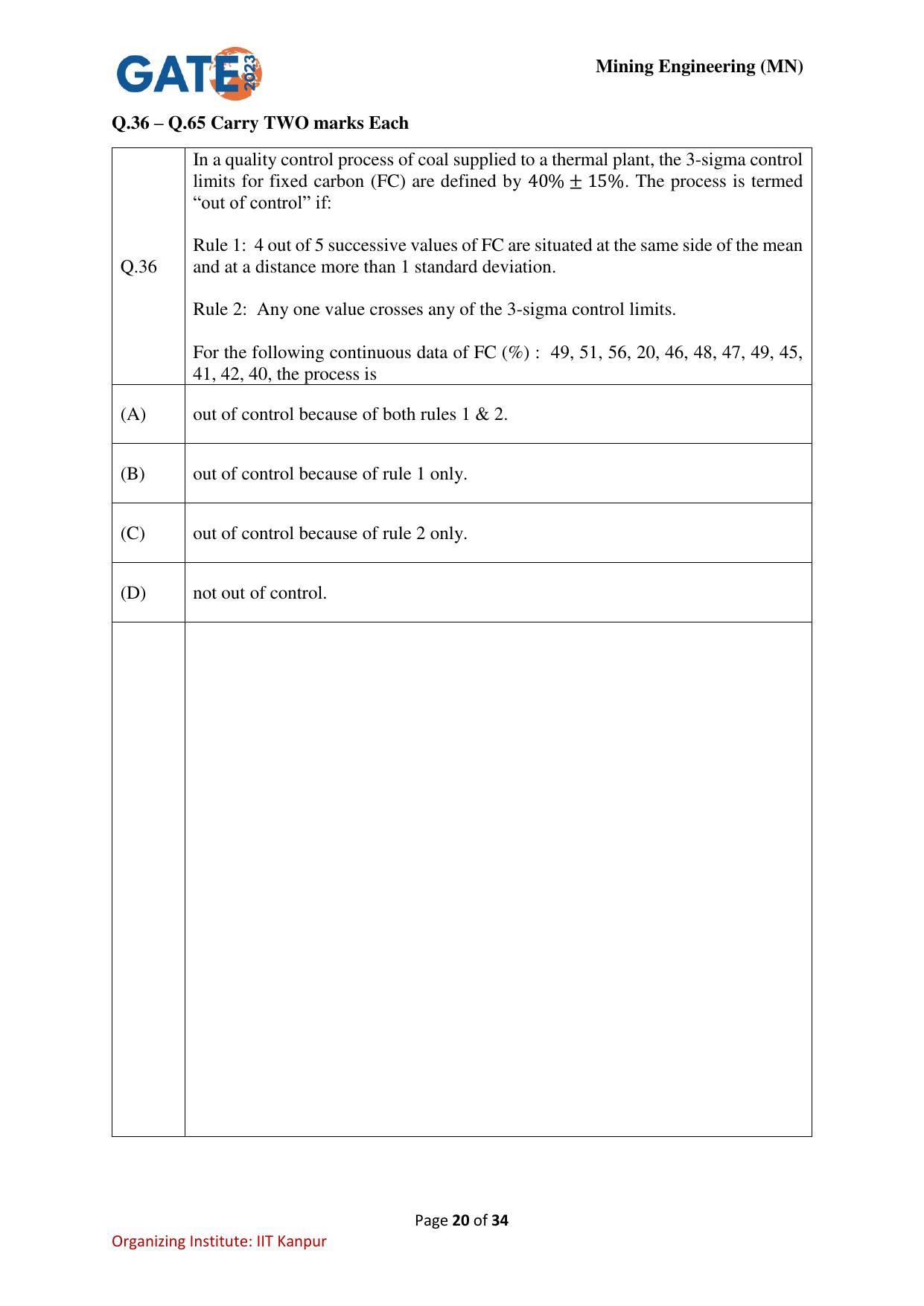 GATE 2023 Mining Engineering (MN) Question Paper - Page 20