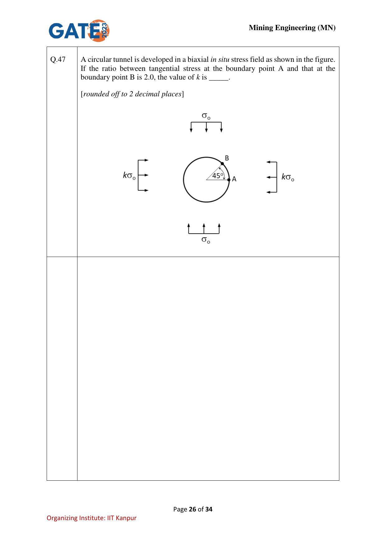 GATE 2023 Mining Engineering (MN) Question Paper - Page 26