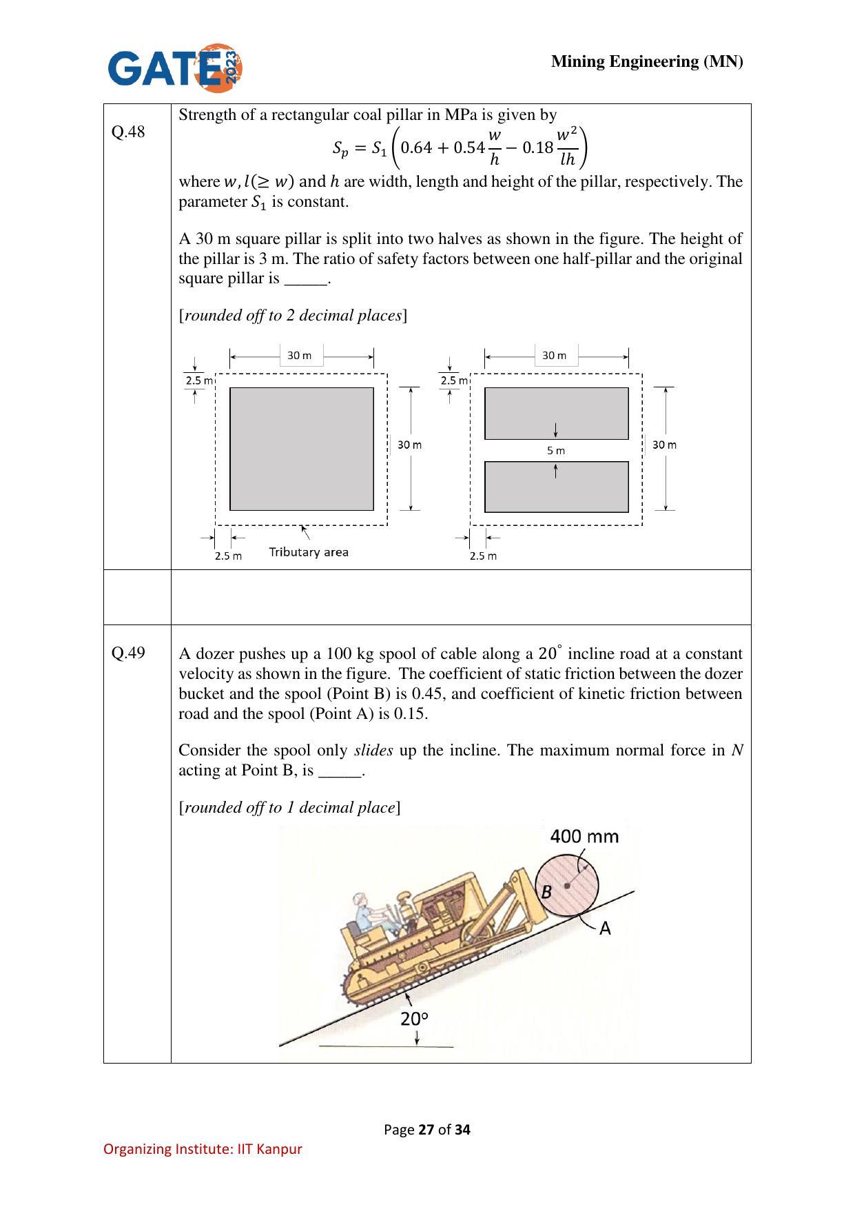 GATE 2023 Mining Engineering (MN) Question Paper - Page 27