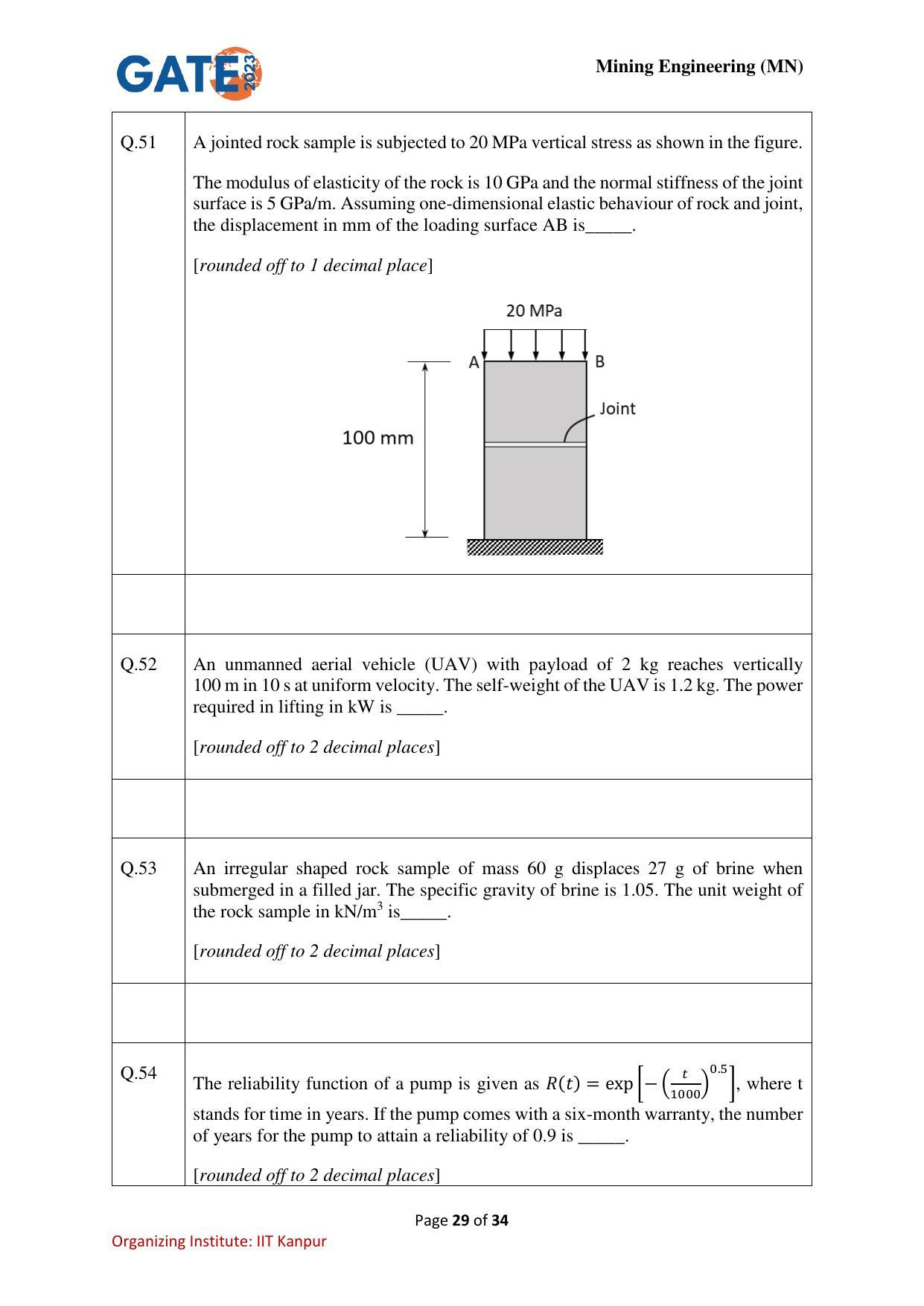 GATE 2023 Mining Engineering (MN) Question Paper - Page 29