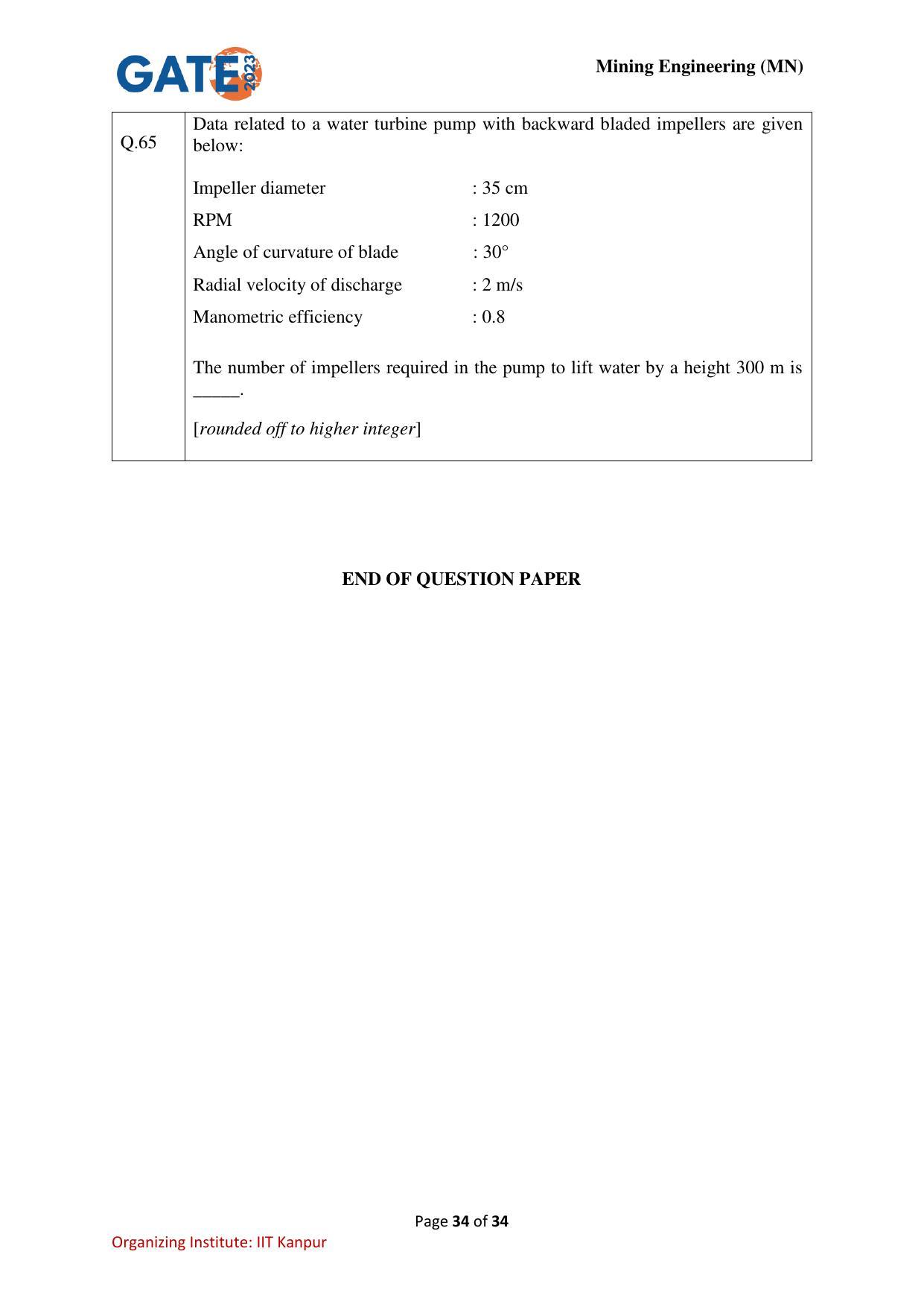 GATE 2023 Mining Engineering (MN) Question Paper - Page 34