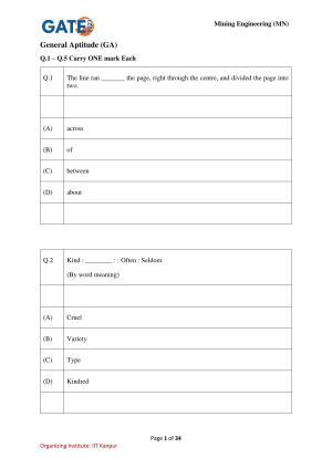GATE 2023 Mining Engineering (MN) Question Paper