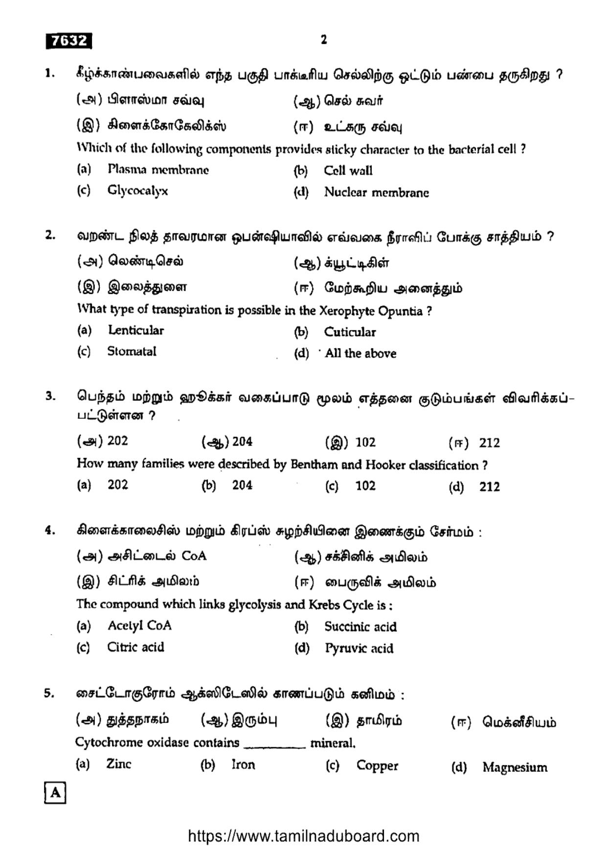 TN Class 11 Botany 7632 Set A Question Papers 2024 - Page 2