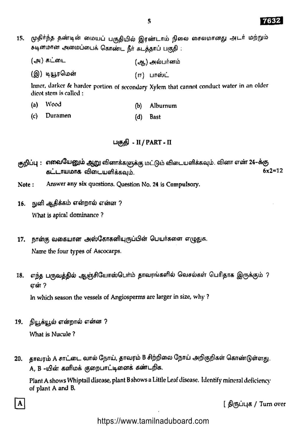 TN Class 11 Botany 7632 Set A Question Papers 2024 - Page 5