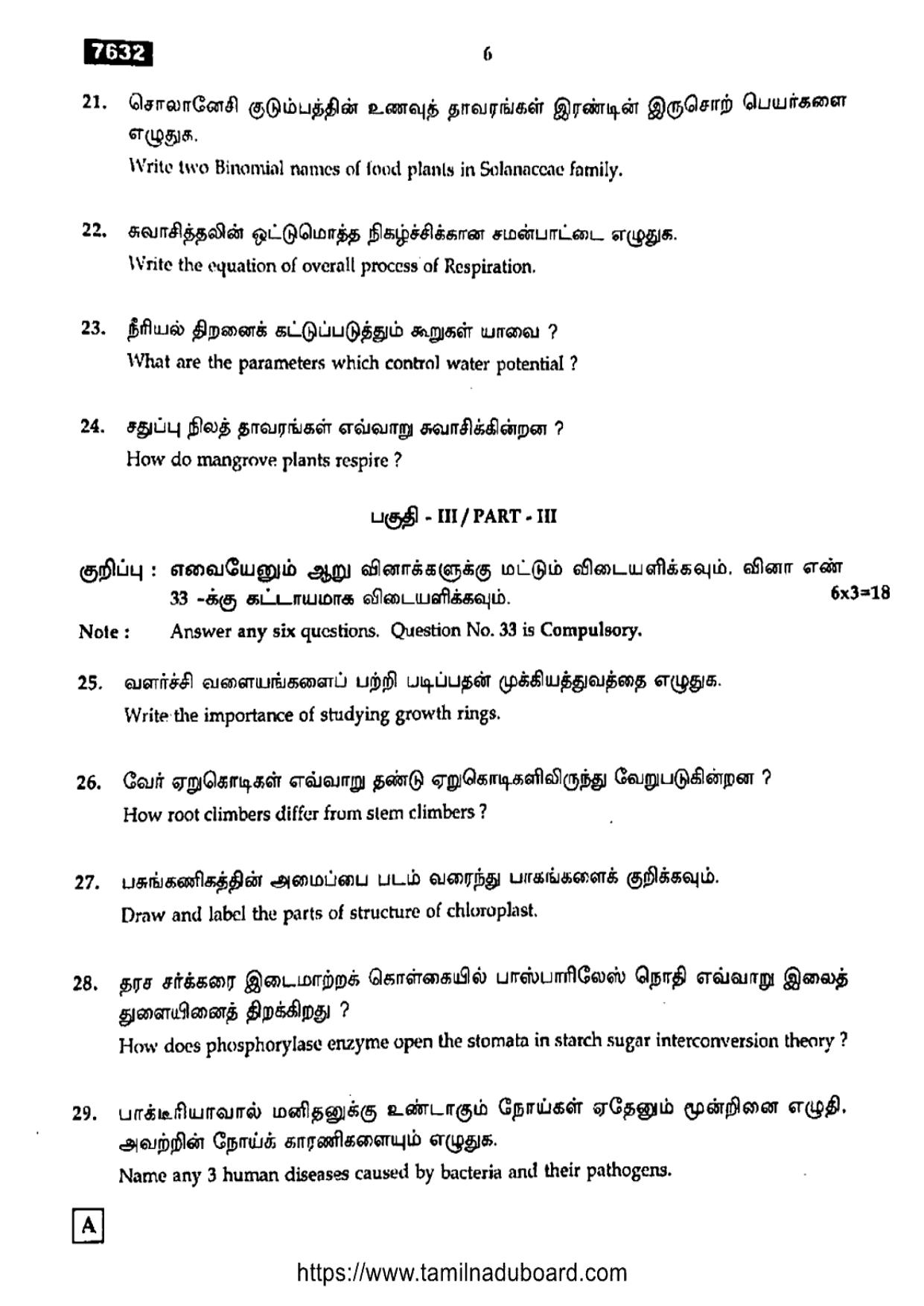 TN Class 11 Botany 7632 Set A Question Papers 2024 - Page 6