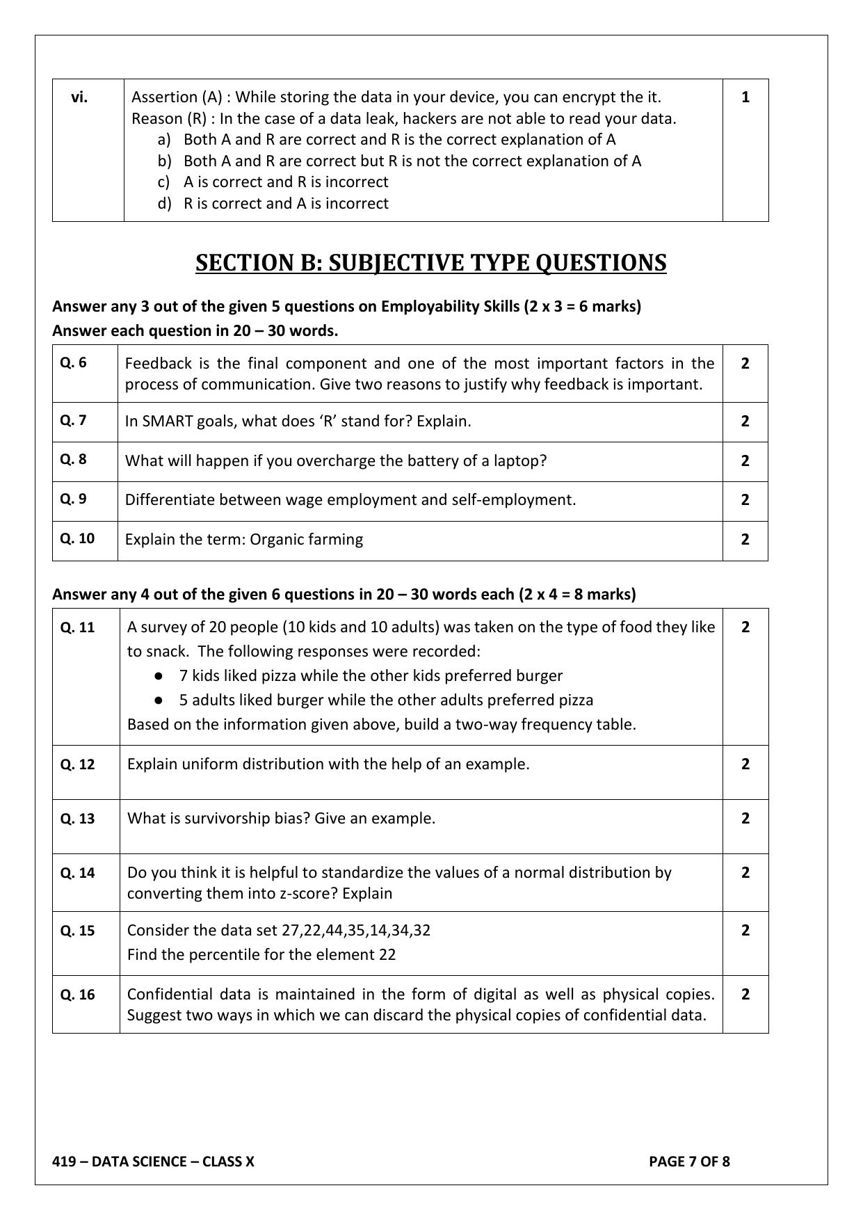 CBSE Class 10 (Skill Education) Data Science 2024 Sample Paper - Page 7