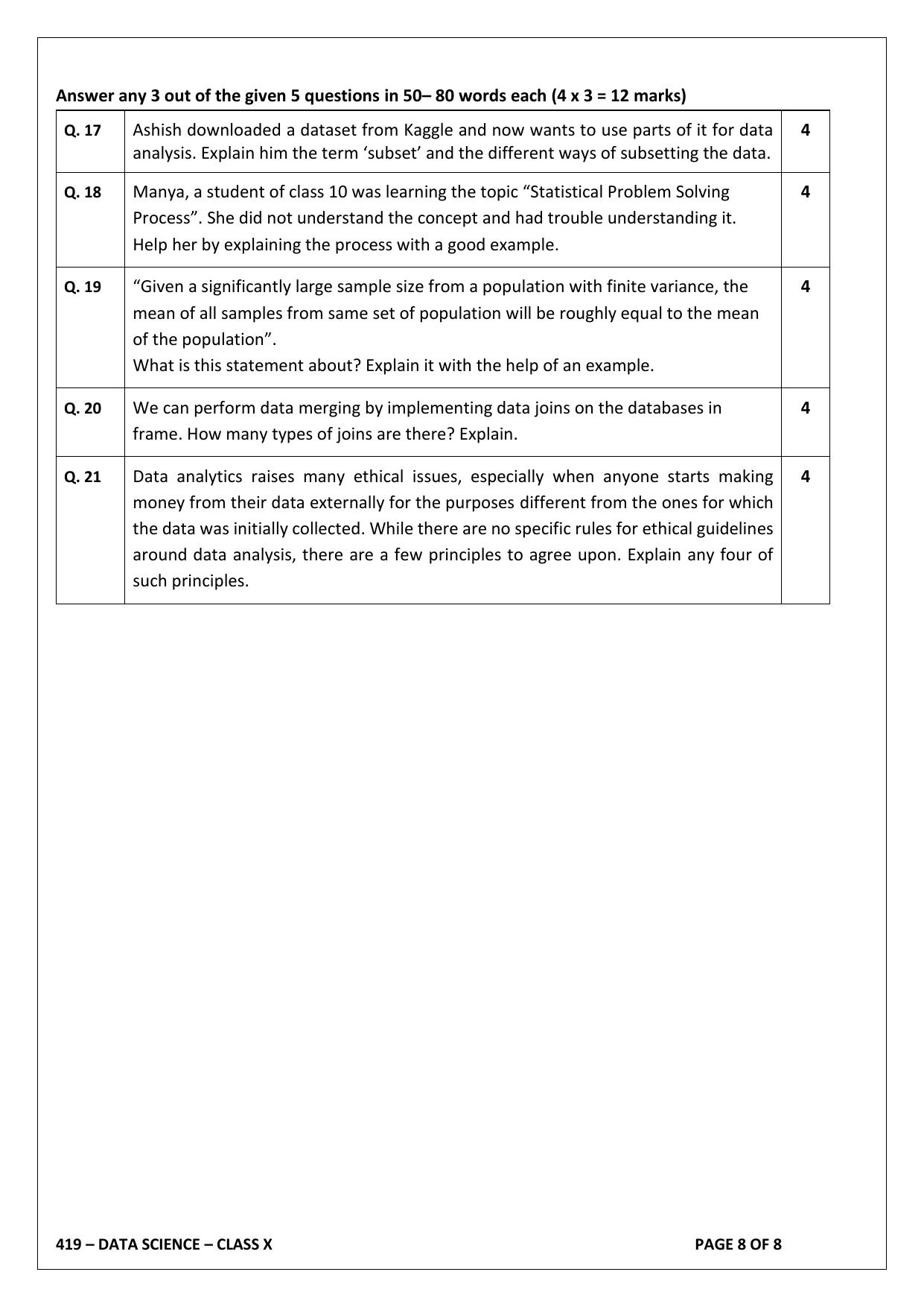 CBSE Class 10 (Skill Education) Data Science 2024 Sample Paper - Page 8