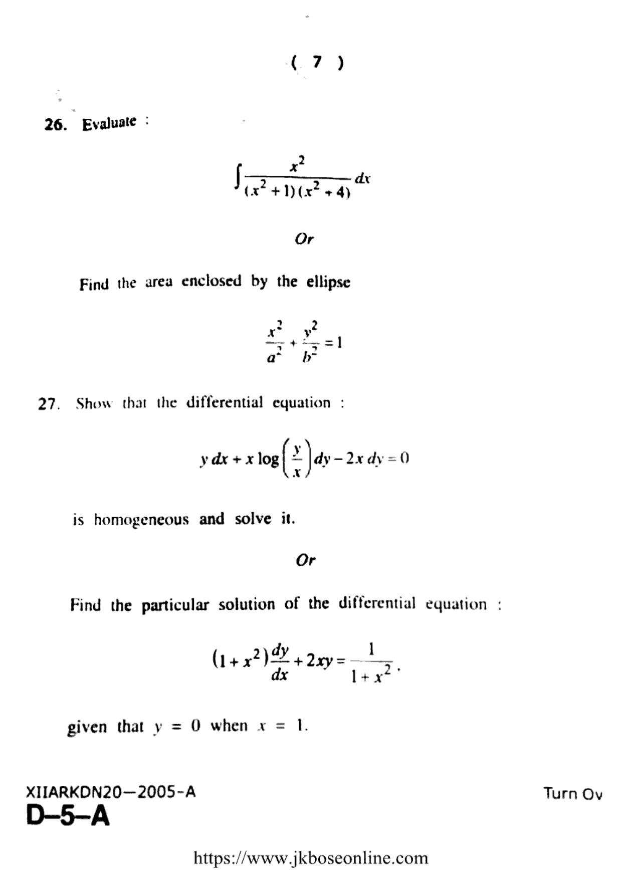 JKBOSE Class 12 Mathematics 2005-A Question Papers 2020 - Page 3