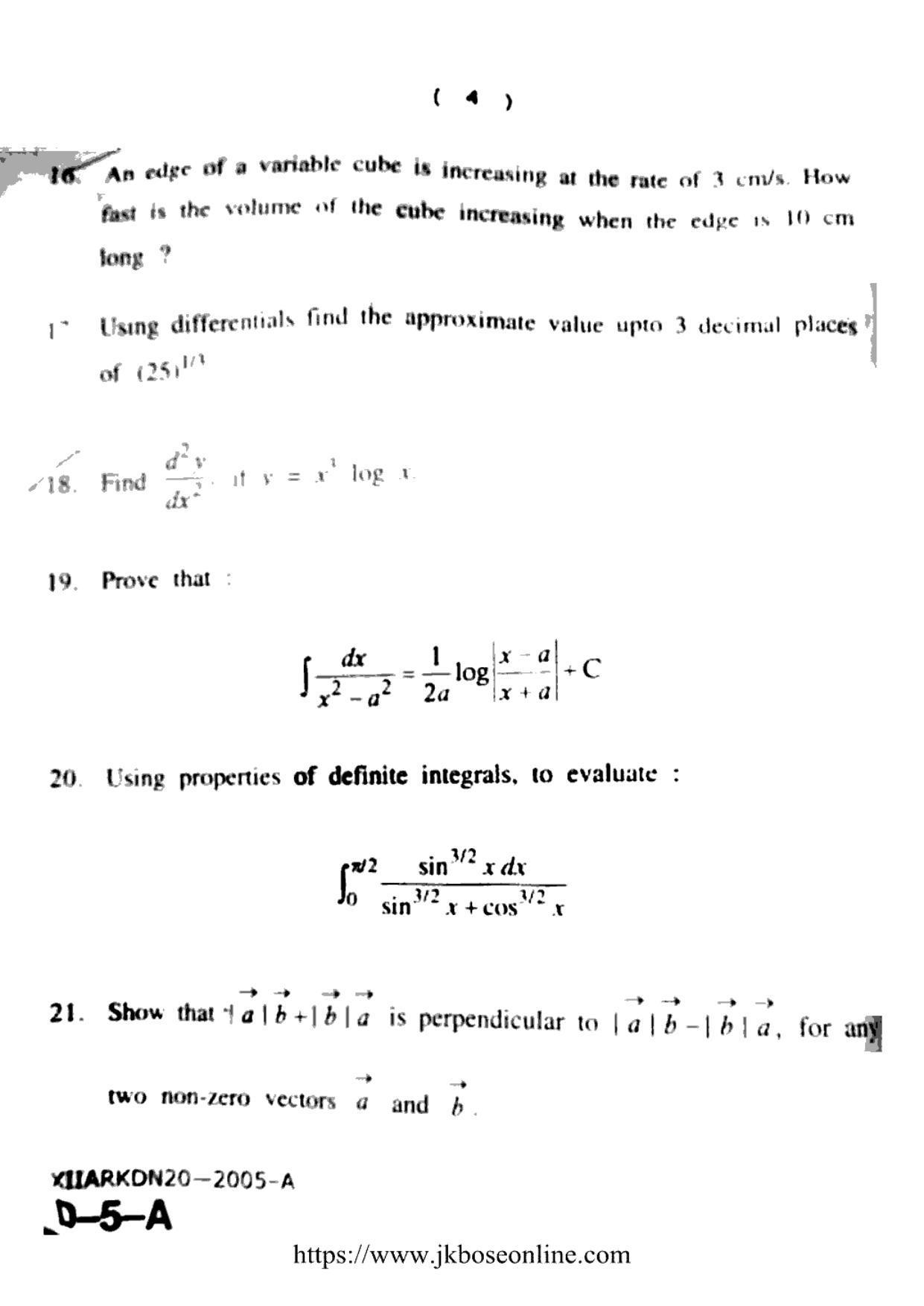 JKBOSE Class 12 Mathematics 2005-A Question Papers 2020 - Page 5