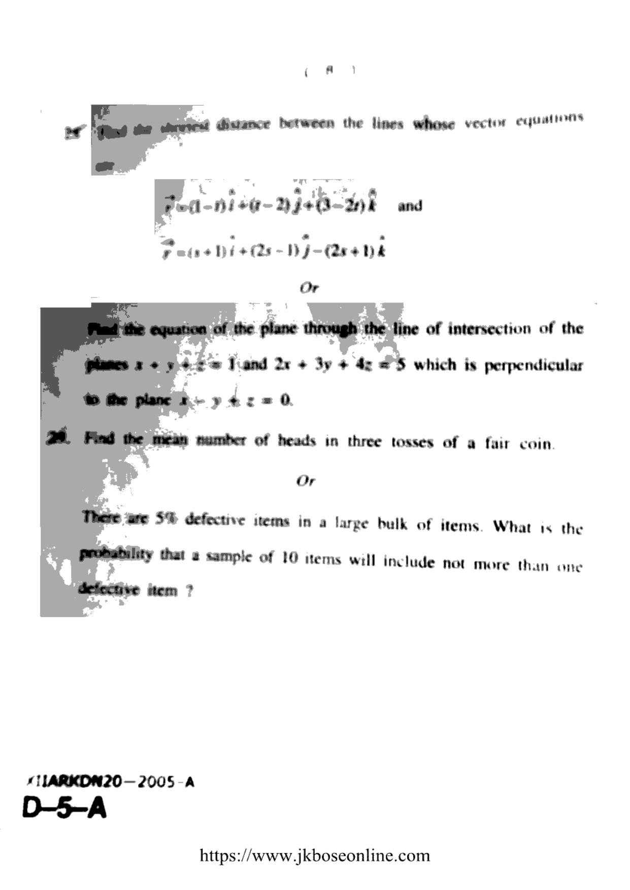 JKBOSE Class 12 Mathematics 2005-A Question Papers 2020 - Page 6