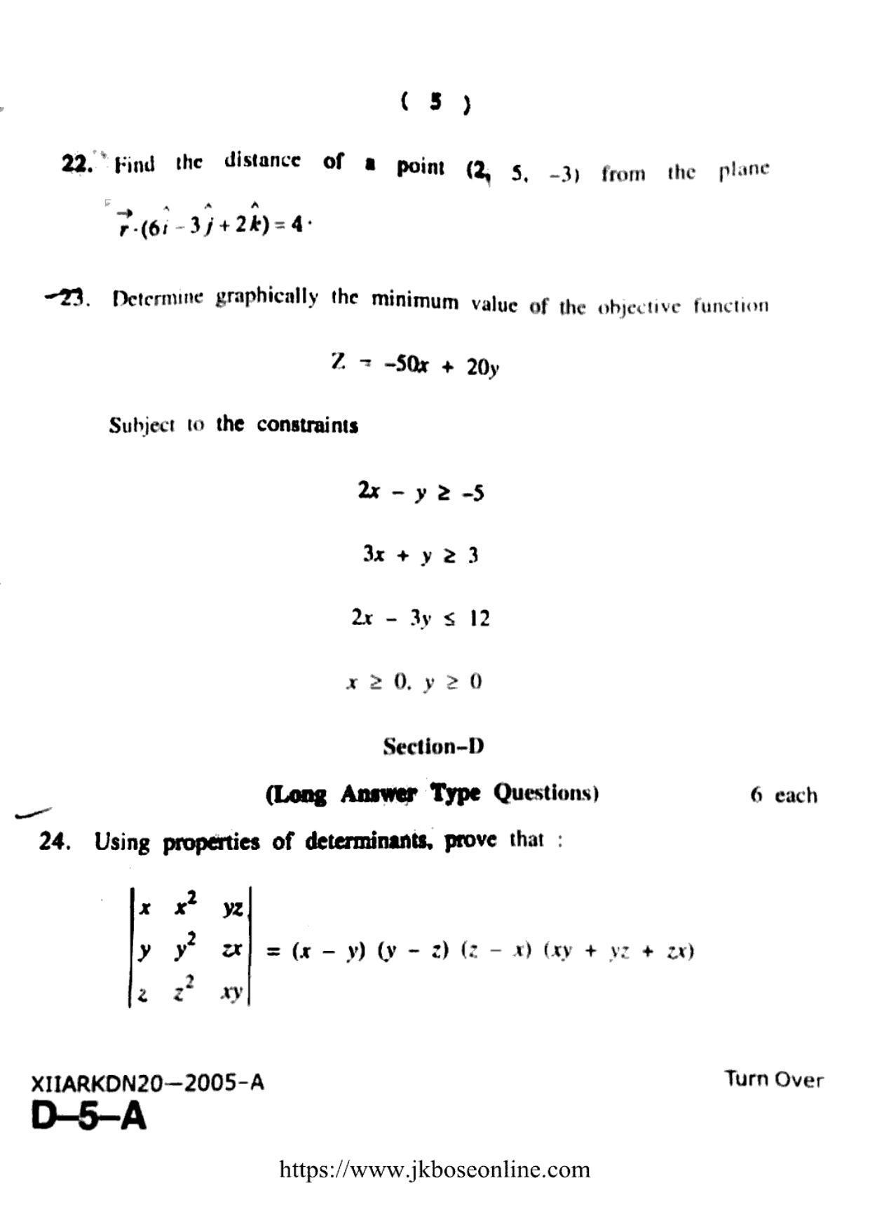 JKBOSE Class 12 Mathematics 2005-A Question Papers 2020 - Page 8