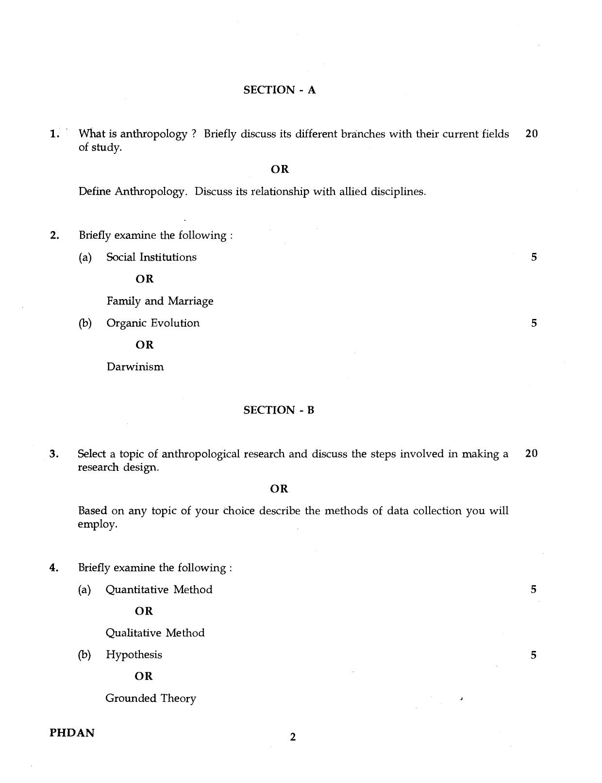 IGNOU PhD Entrance Test Ph.D. (Anthropology) Programme 2016 Question Paper - Page 2